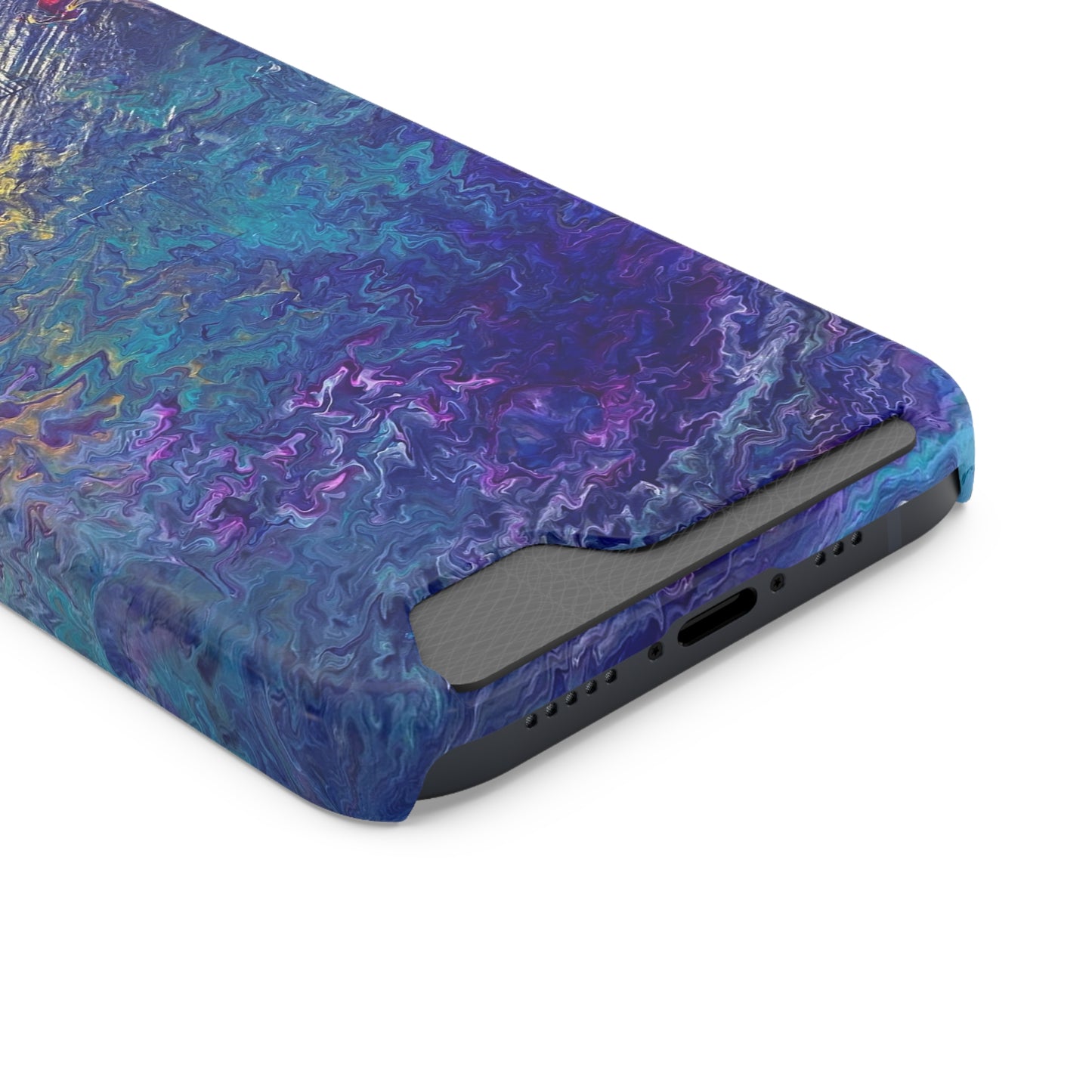 iPhone 13 and Samsung S21, S22 Cases with Card Holder Ft. Abstract Blue Waterfall