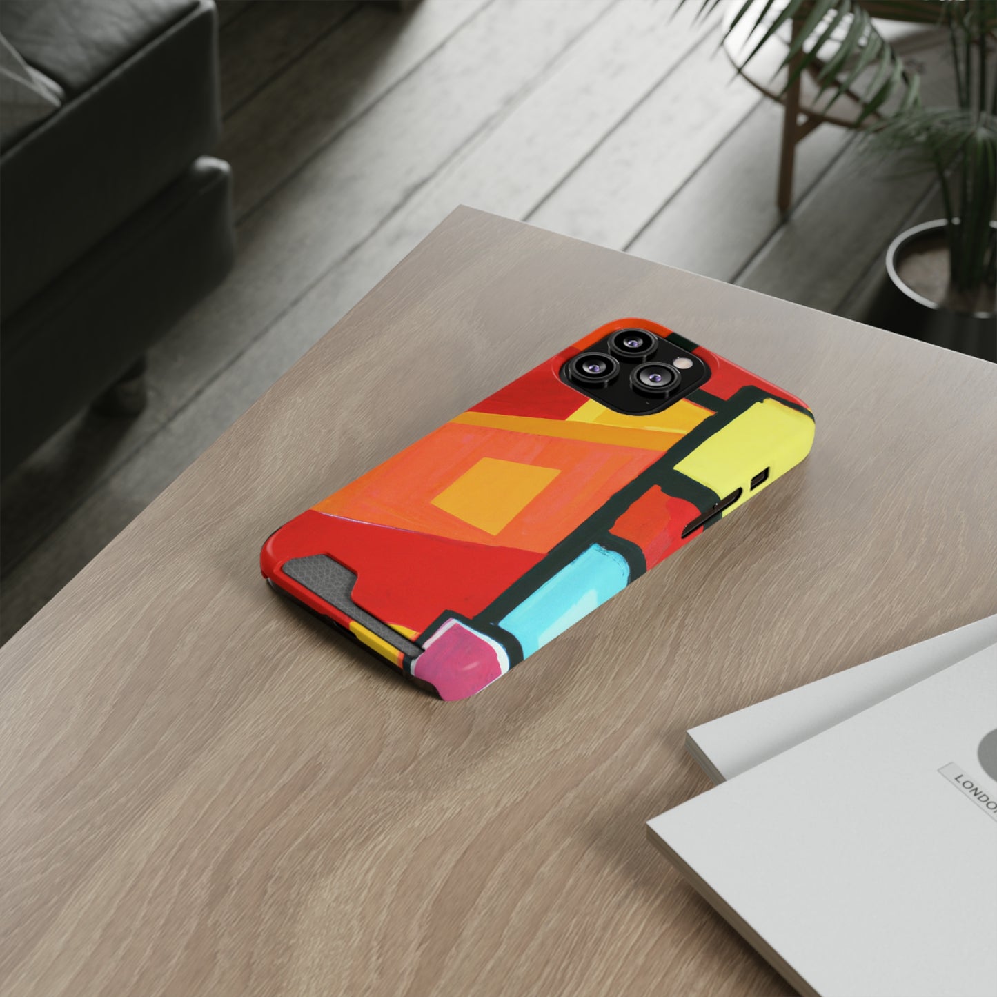 iPhone 13 and Samsung S21, S22 Cases with Card Holder Ft Abstract Panes
