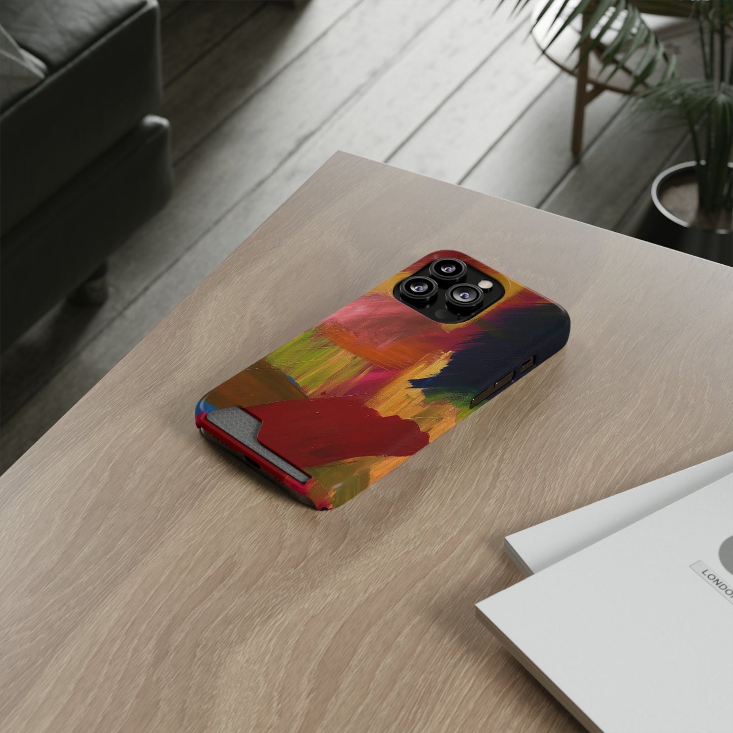 iPhone 13 and Samsung S21, S22 Cases with Card Holder Ft. Abstract Red