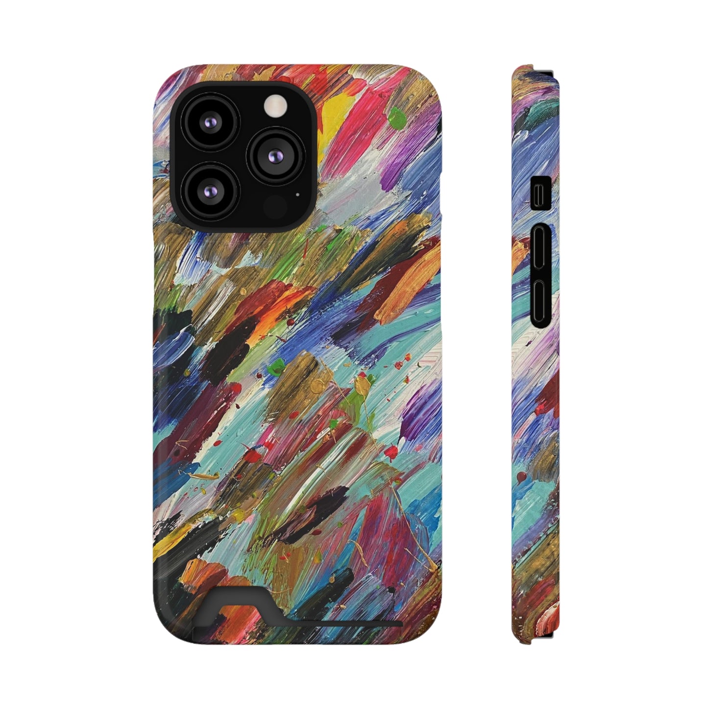 iPhone 13 and Samsung S21, S22 Cases with Card Holder Ft. Abstract Acrylic Feathers