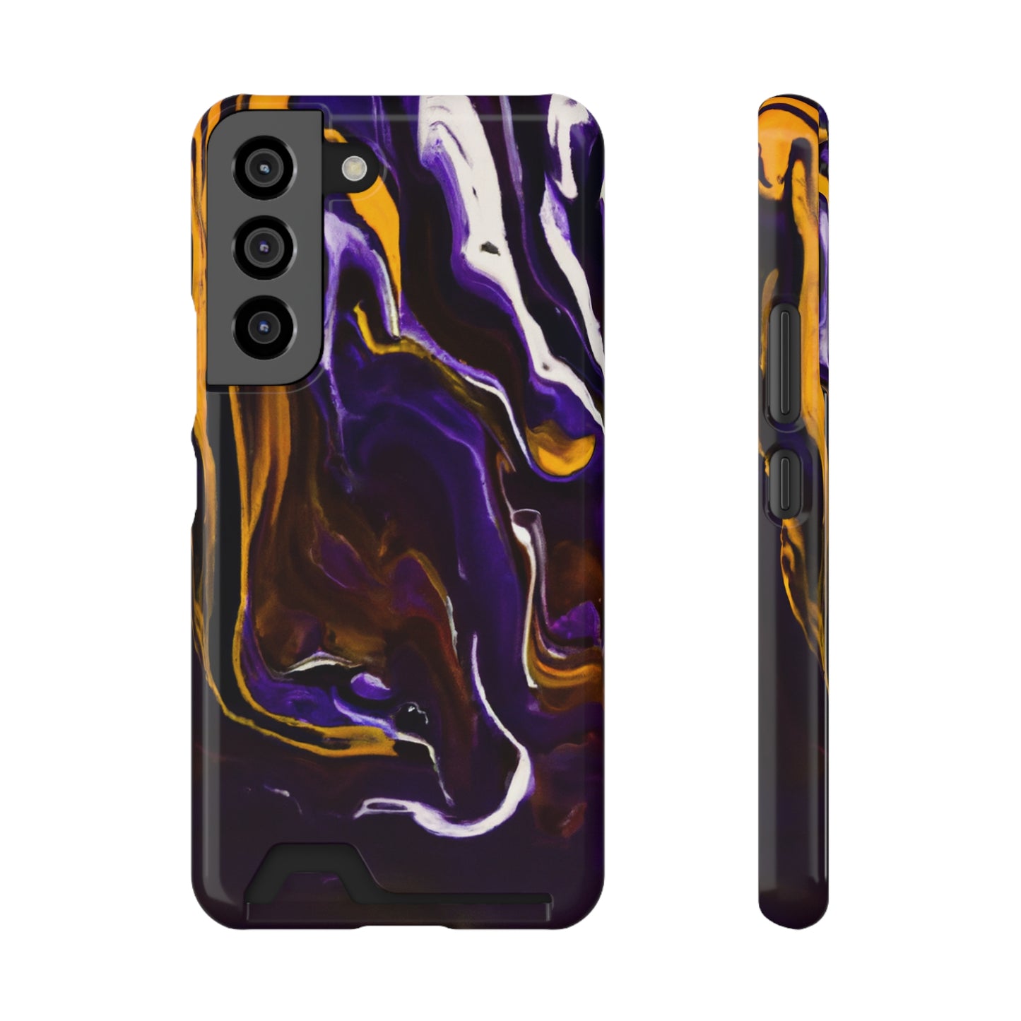 iPhone 13 and Samsung S21, S22 Cases with Card Holder Ft. Purple Tiger Stripes