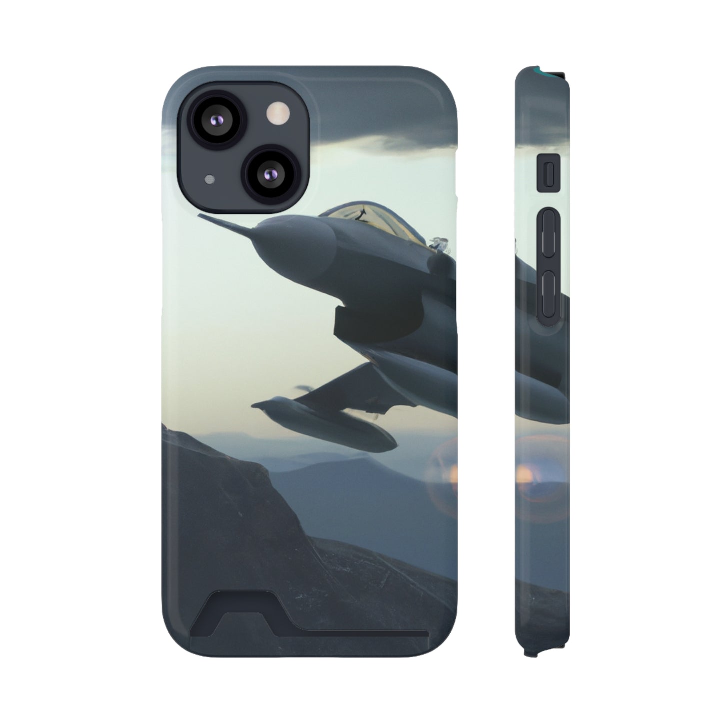 iPhone 13 and Samsung S21, S22 Cases with Card Holder Ft. Fighter Jet