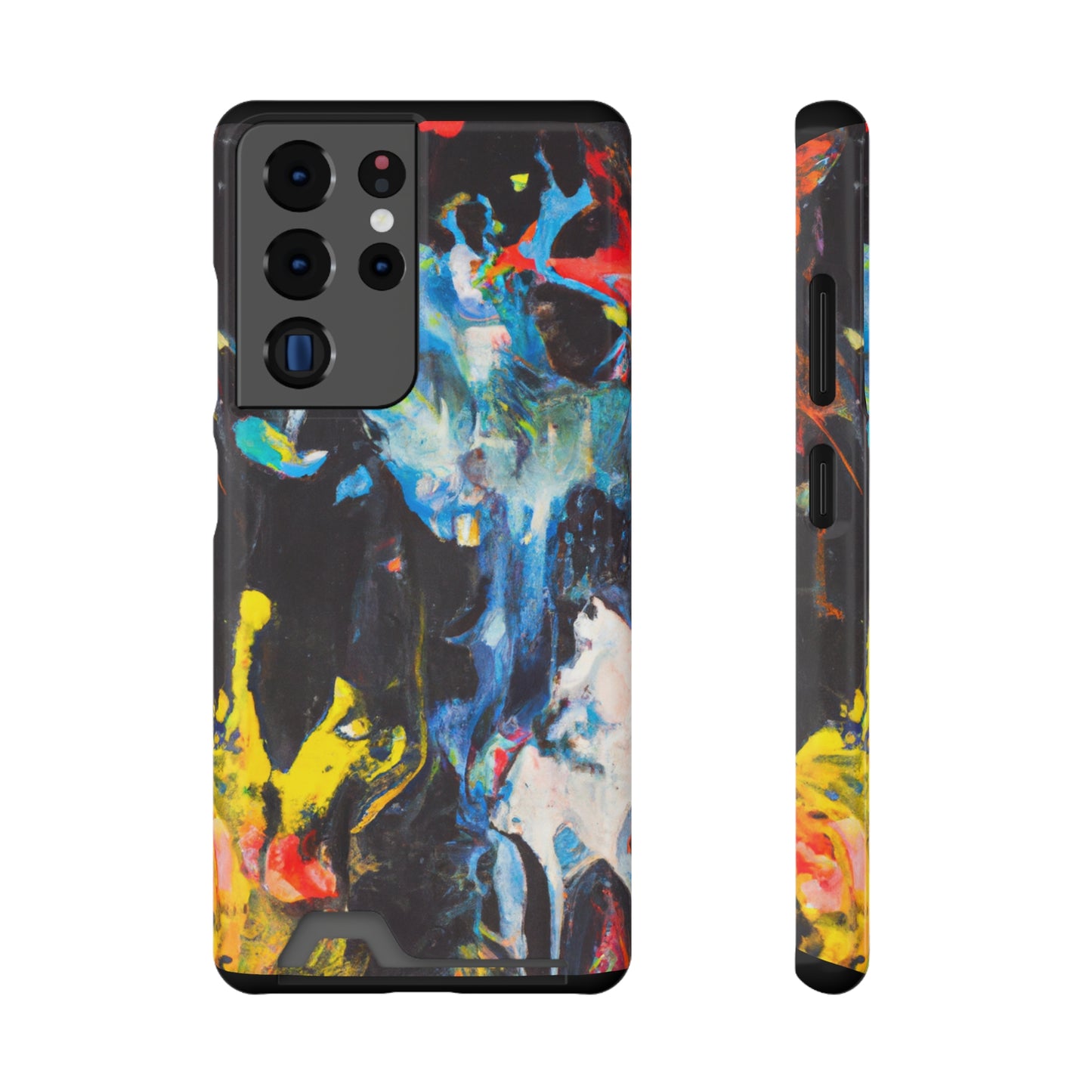 iPhone 13 or Samsung S21, S22 Case with Card Holder Ft. Blue Splat