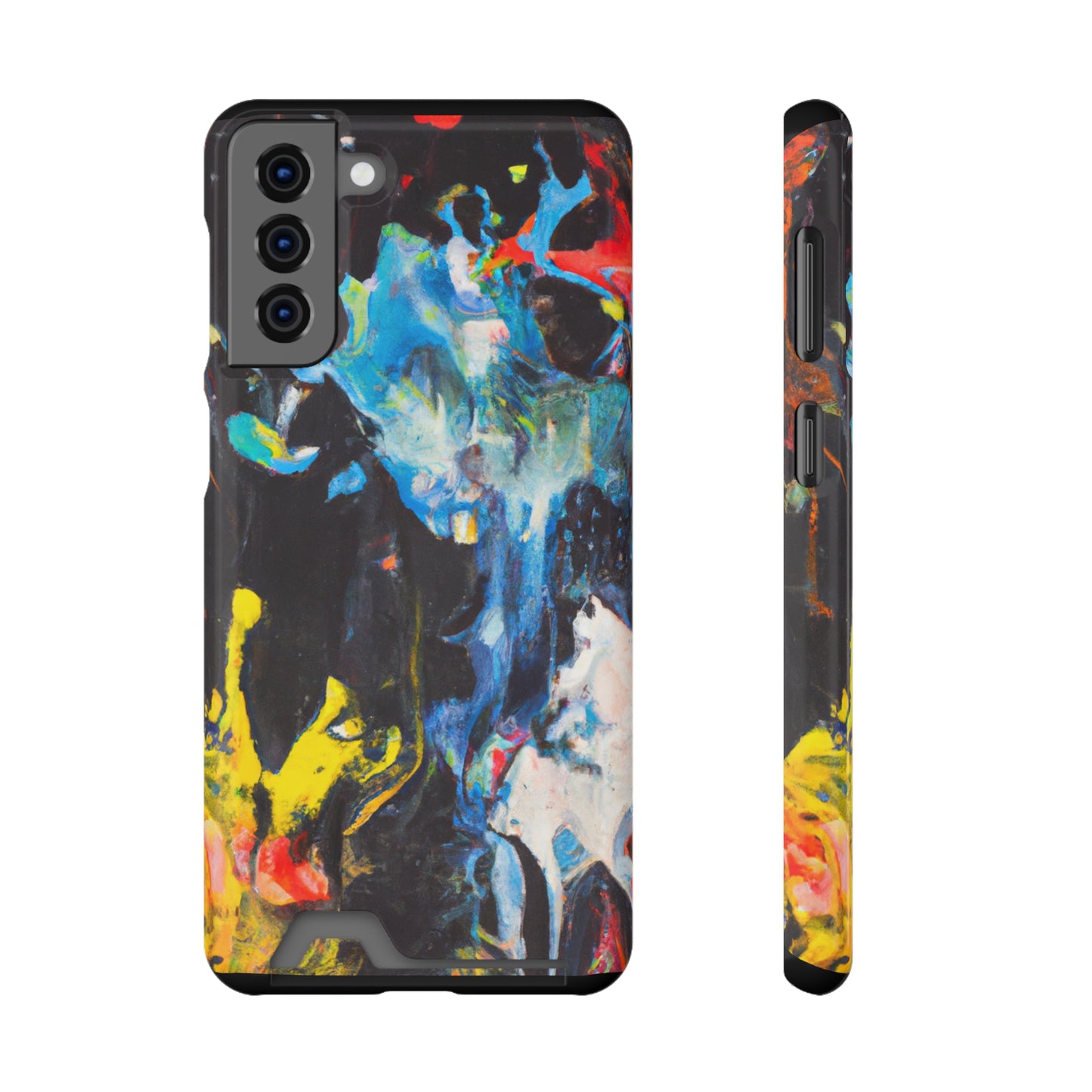 iPhone 13 or Samsung S21, S22 Case with Card Holder Ft. Blue Splat