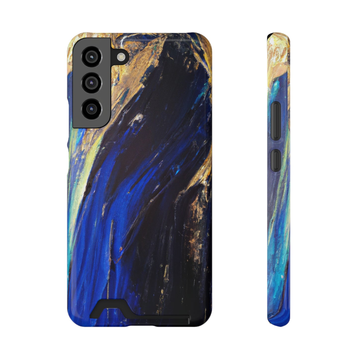 iPhone 13 and Samsung S21, S22 Cases with Card Holder Ft. Acrylic Blue Gold