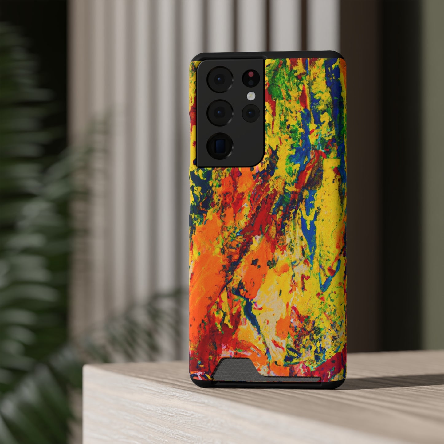 iPhone or Samsung Case with Card Holder Ft. Abstract Yellow Orange