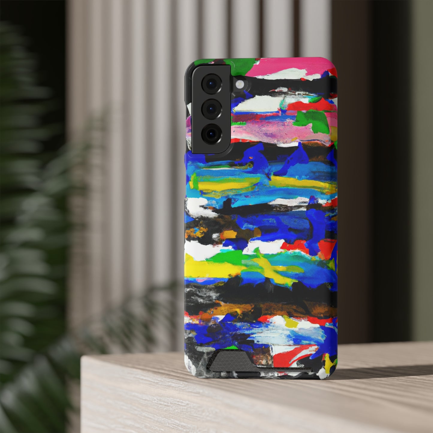 iPhone 13 and Samsung S21, S22 Cases with Card Holder Ft. Abstract Stripes