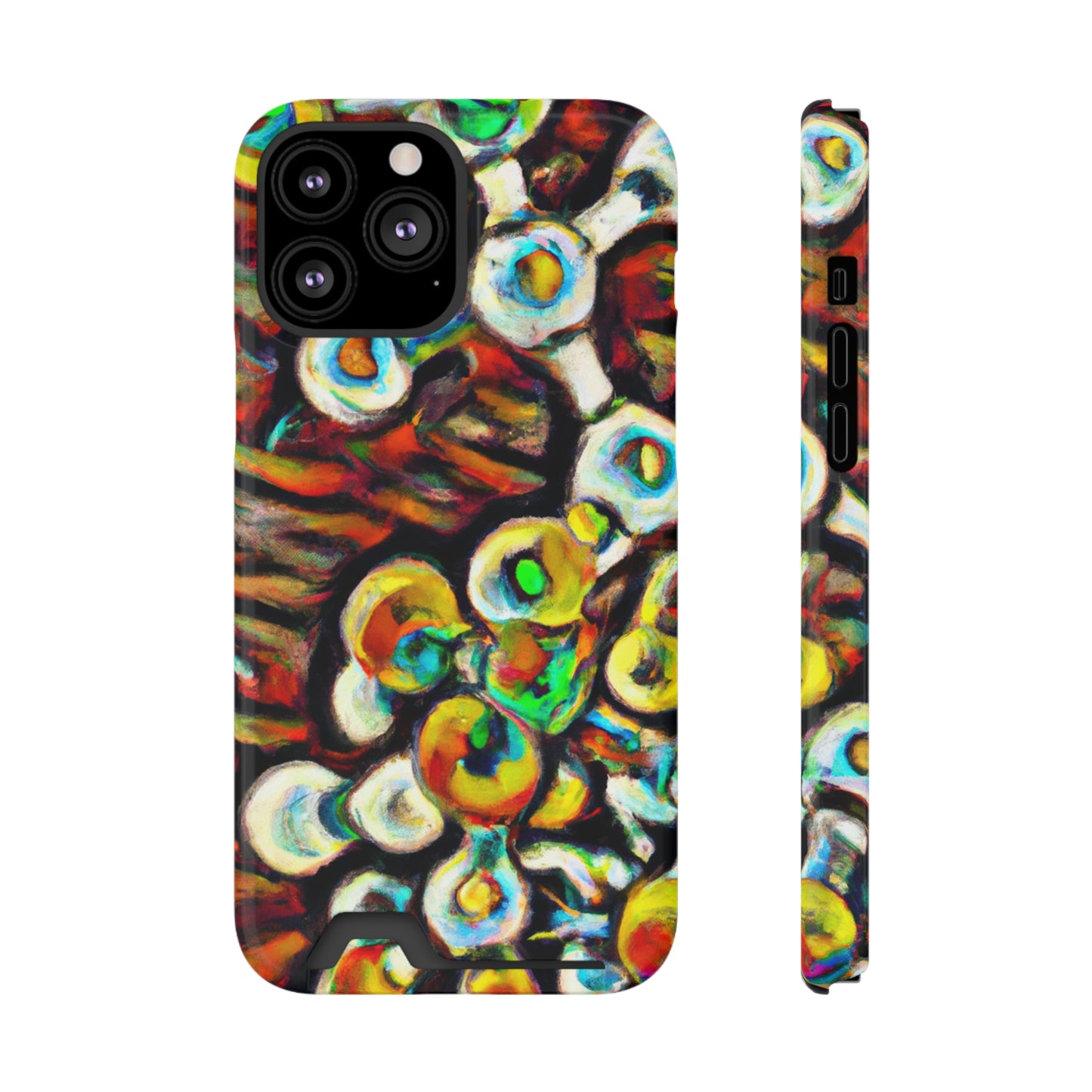 iPhone 13 and Samsung S21, S22 Cases with Card Holder Ft. Abstract Molecule