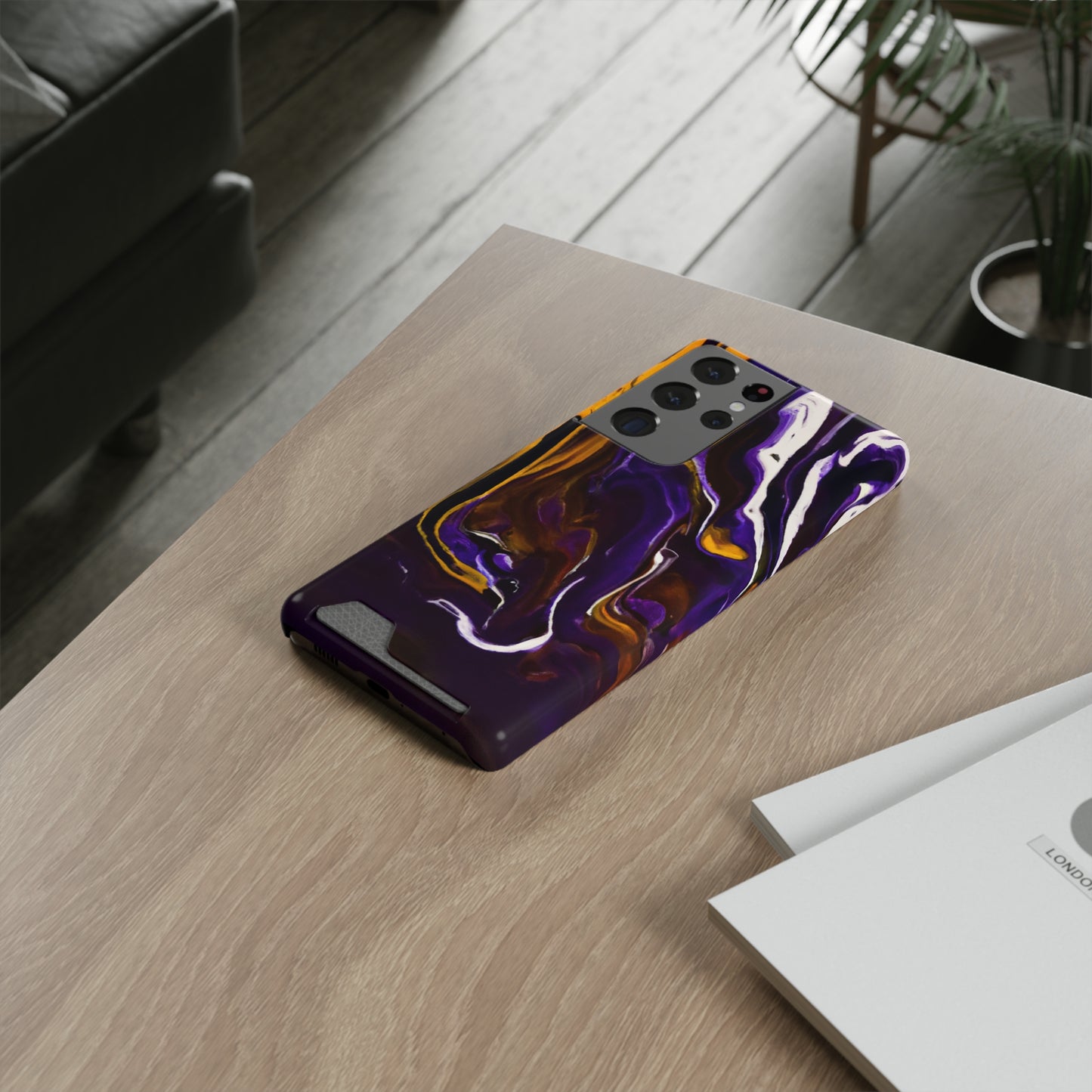 iPhone 13 and Samsung S21, S22 Cases with Card Holder Ft. Purple Tiger Stripes