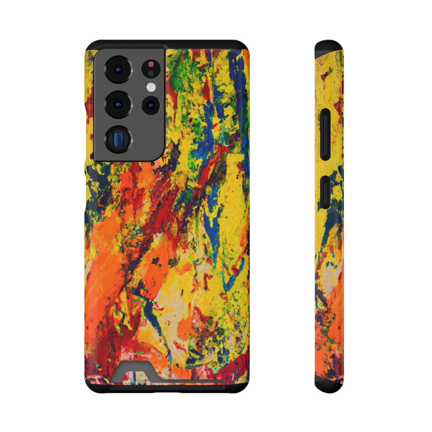 iPhone or Samsung Case with Card Holder Ft. Abstract Yellow Orange