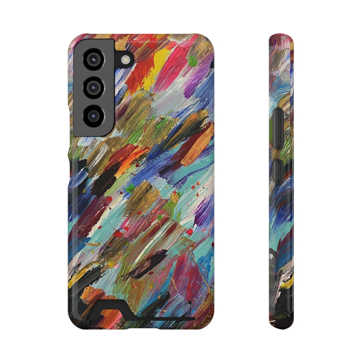 iPhone 13 and Samsung S21, S22 Cases with Card Holder Ft. Abstract Acrylic Feathers