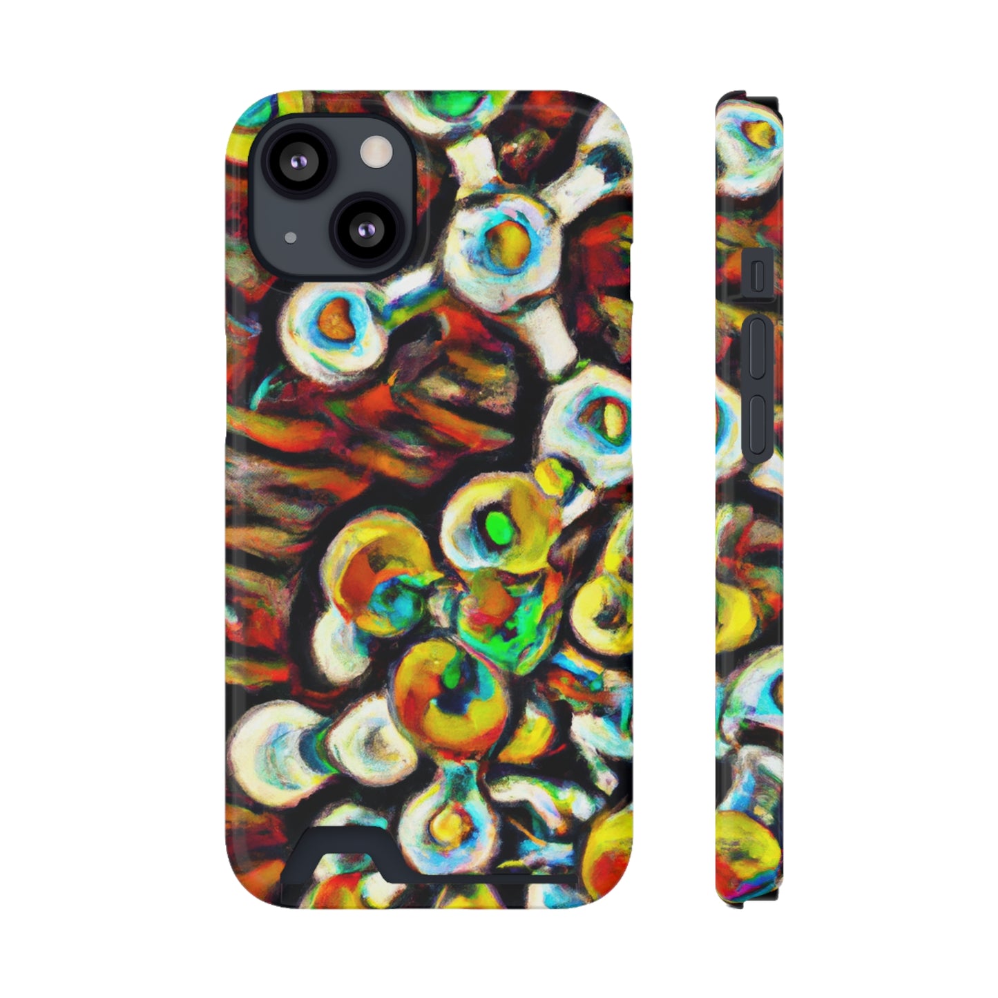 iPhone 13 and Samsung S21, S22 Cases with Card Holder Ft. Abstract Molecule