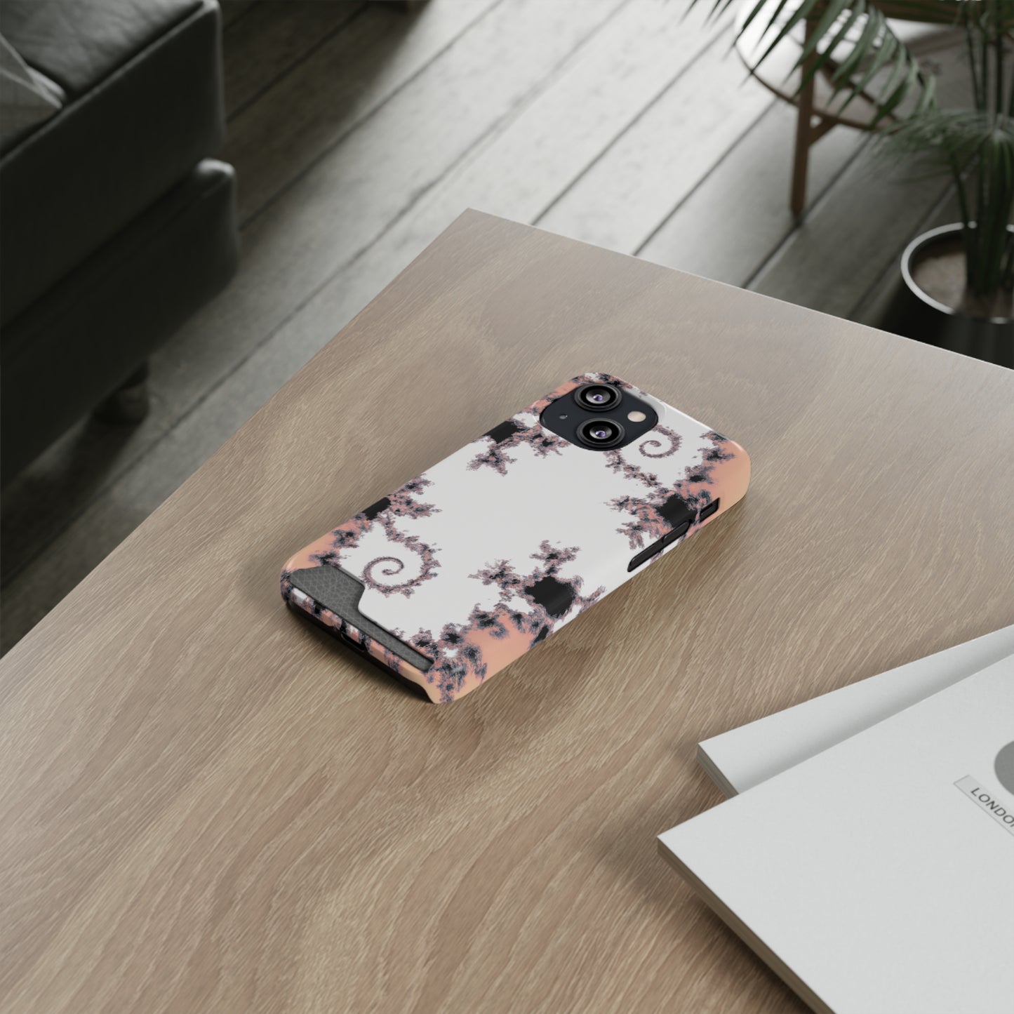 iPhone 13 and Samsung S21, S22 Cases with Card Holder Ft. Wood Fractal