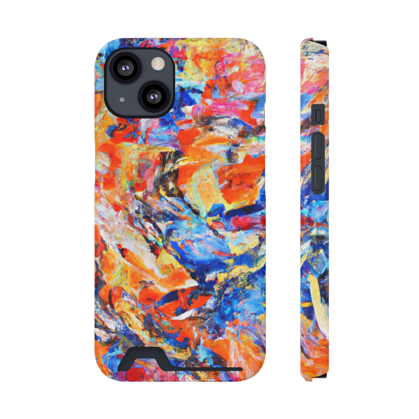 iPhone 13 and Samsung S21, S22 Cases with Card Holder Ft. Abstract Blue and Orange