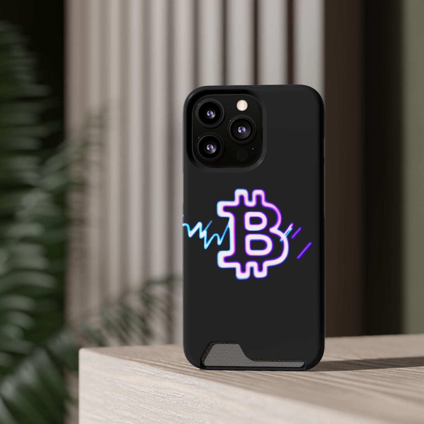 iPhone 13 and Samsung S21, S22 Cases with Card Holder Ft. Synthwave Bitcoin Symbol
