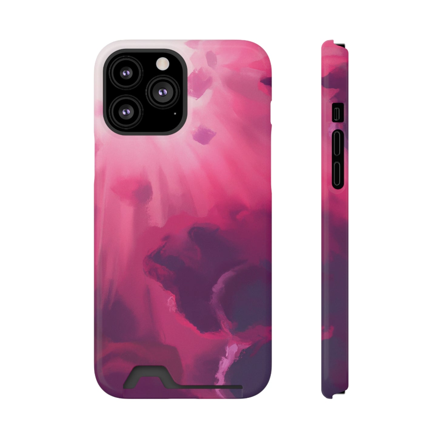 iPhone 13 and Samsung S21, S22 Cases with Card Holder Ft. Abstract Pink Sky