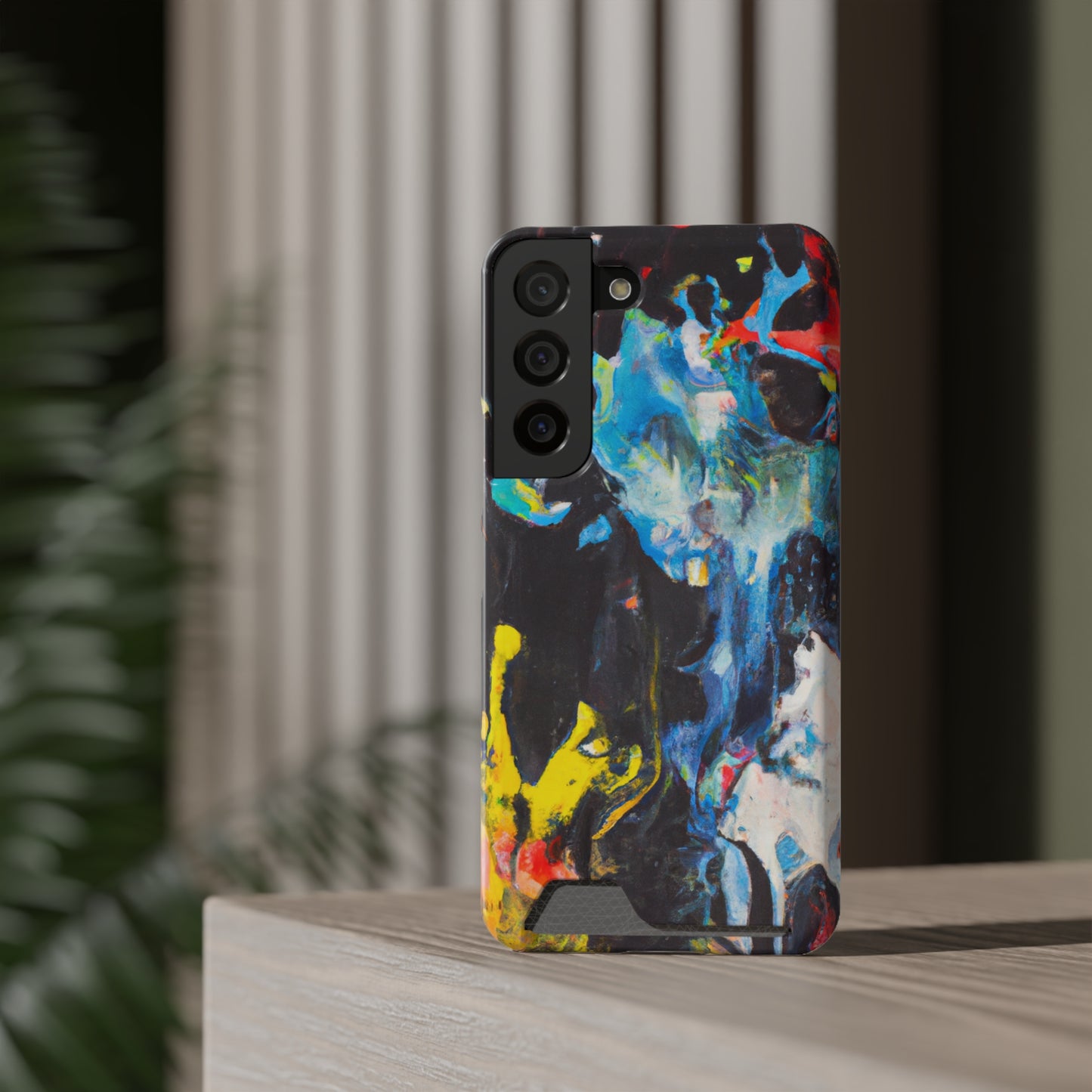 iPhone 13 or Samsung S21, S22 Case with Card Holder Ft. Blue Splat