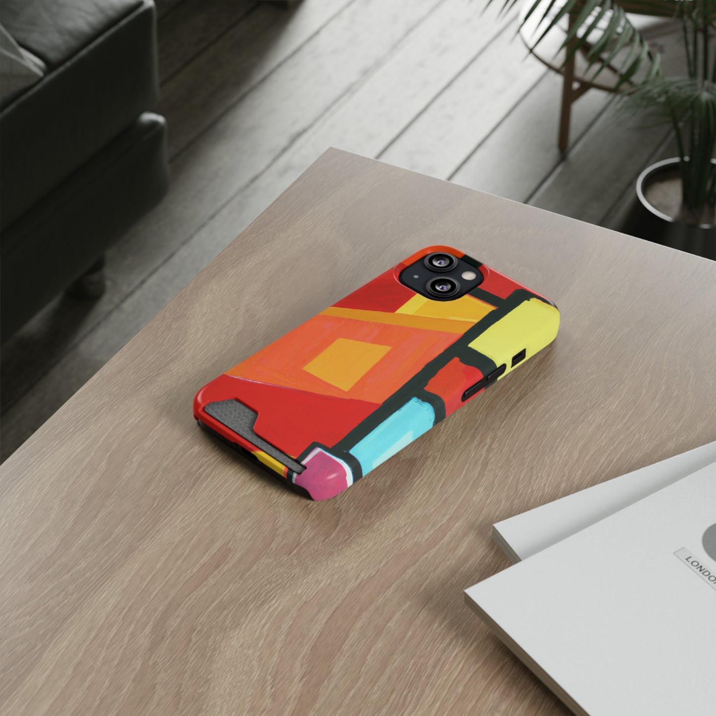 iPhone 13 and Samsung S21, S22 Cases with Card Holder Ft Abstract Panes