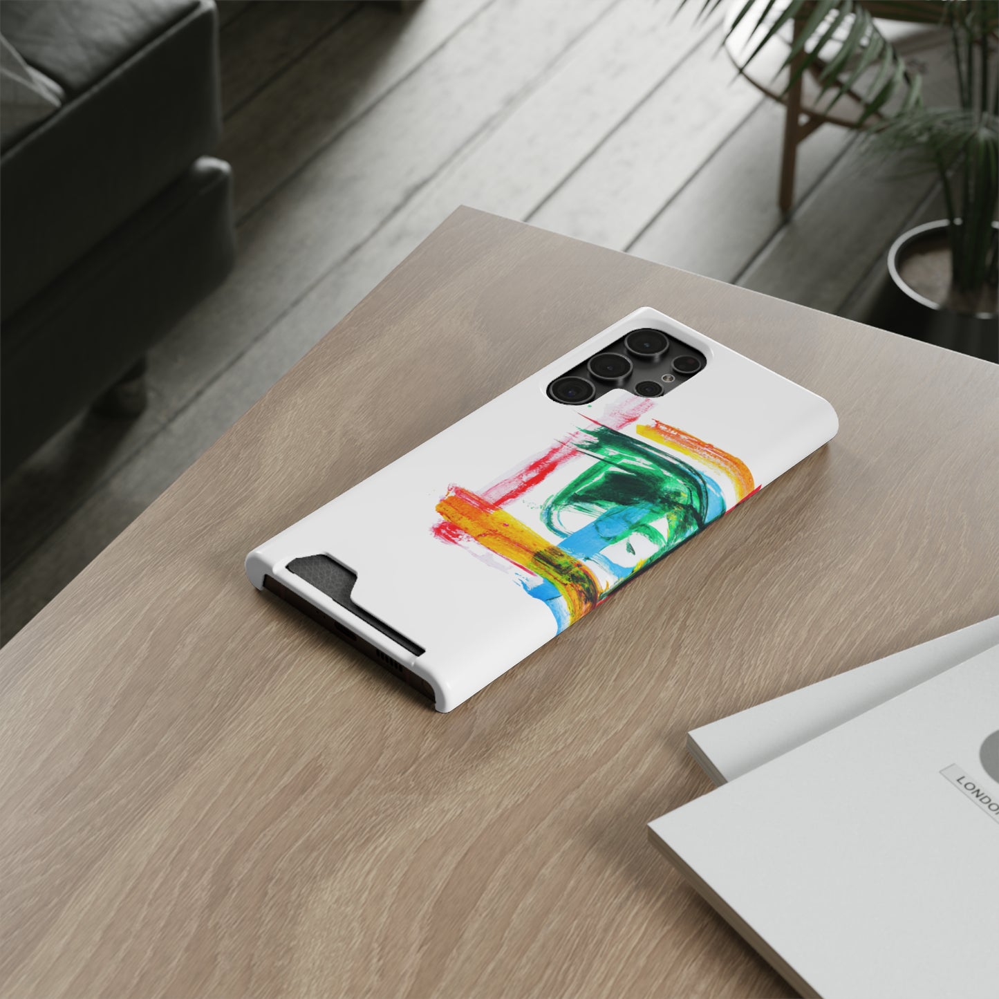 iPhone 13 and Samsung S21, S22 Cases with Card Holder Ft. Abstract Frame