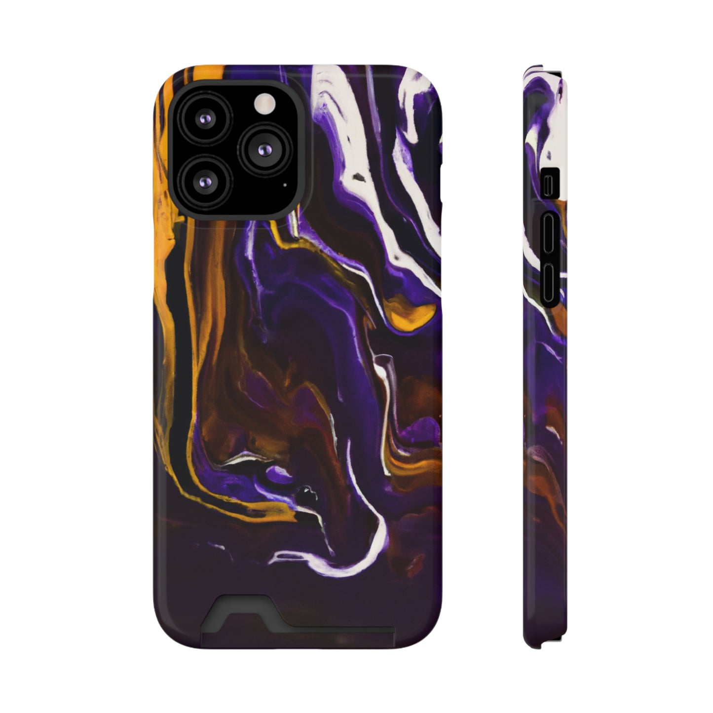 iPhone 13 and Samsung S21, S22 Cases with Card Holder Ft. Purple Tiger Stripes
