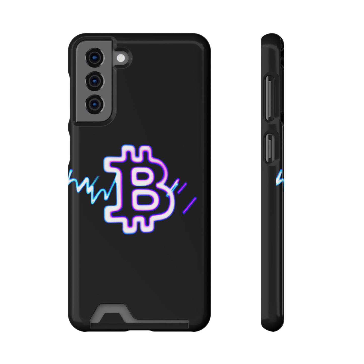 iPhone 13 and Samsung S21, S22 Cases with Card Holder Ft. Synthwave Bitcoin Symbol