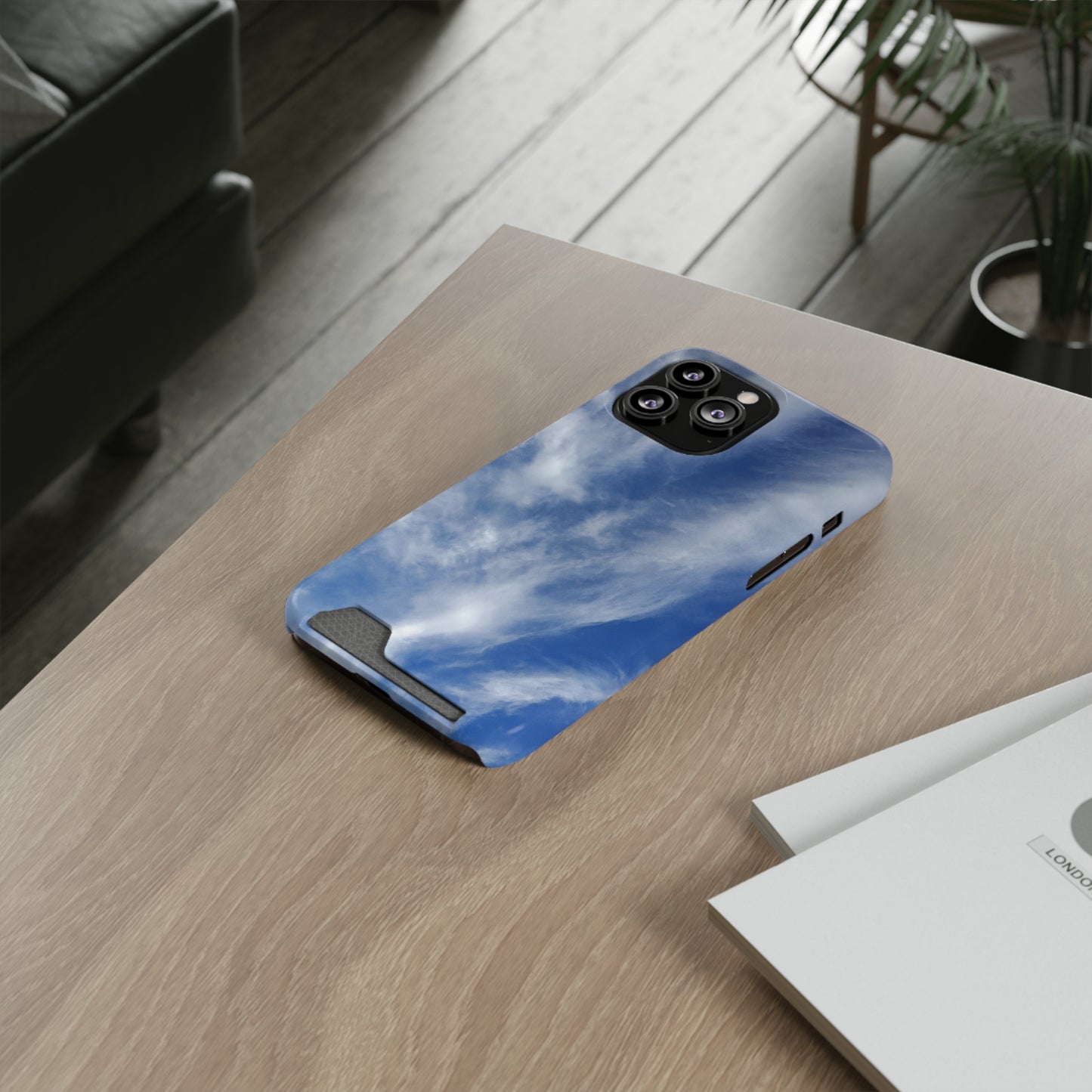iPhone 13 and Samsung S21, S22 Cases with Card Holder Ft. Clouds