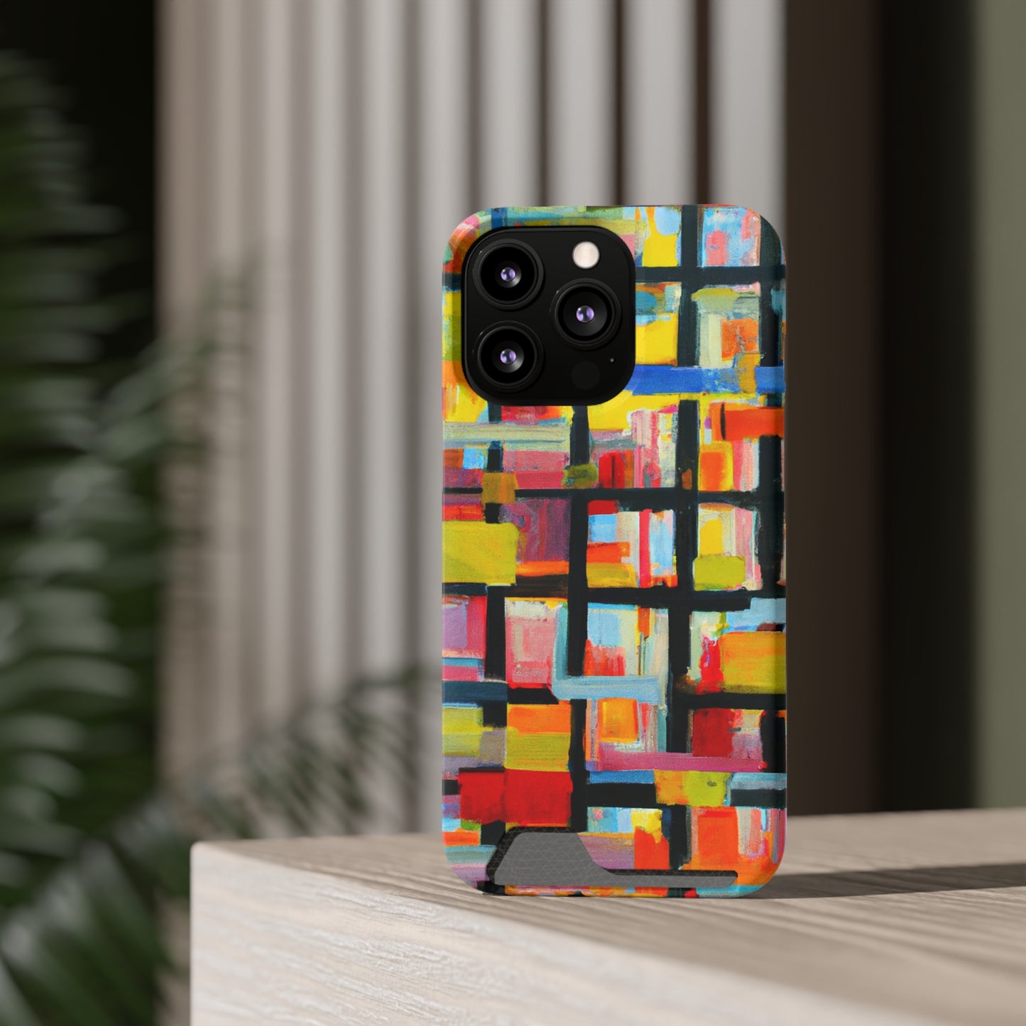 iPhone 13 and Samsung S21, S22 Cases with Card Holder Ft Abstract Bricks