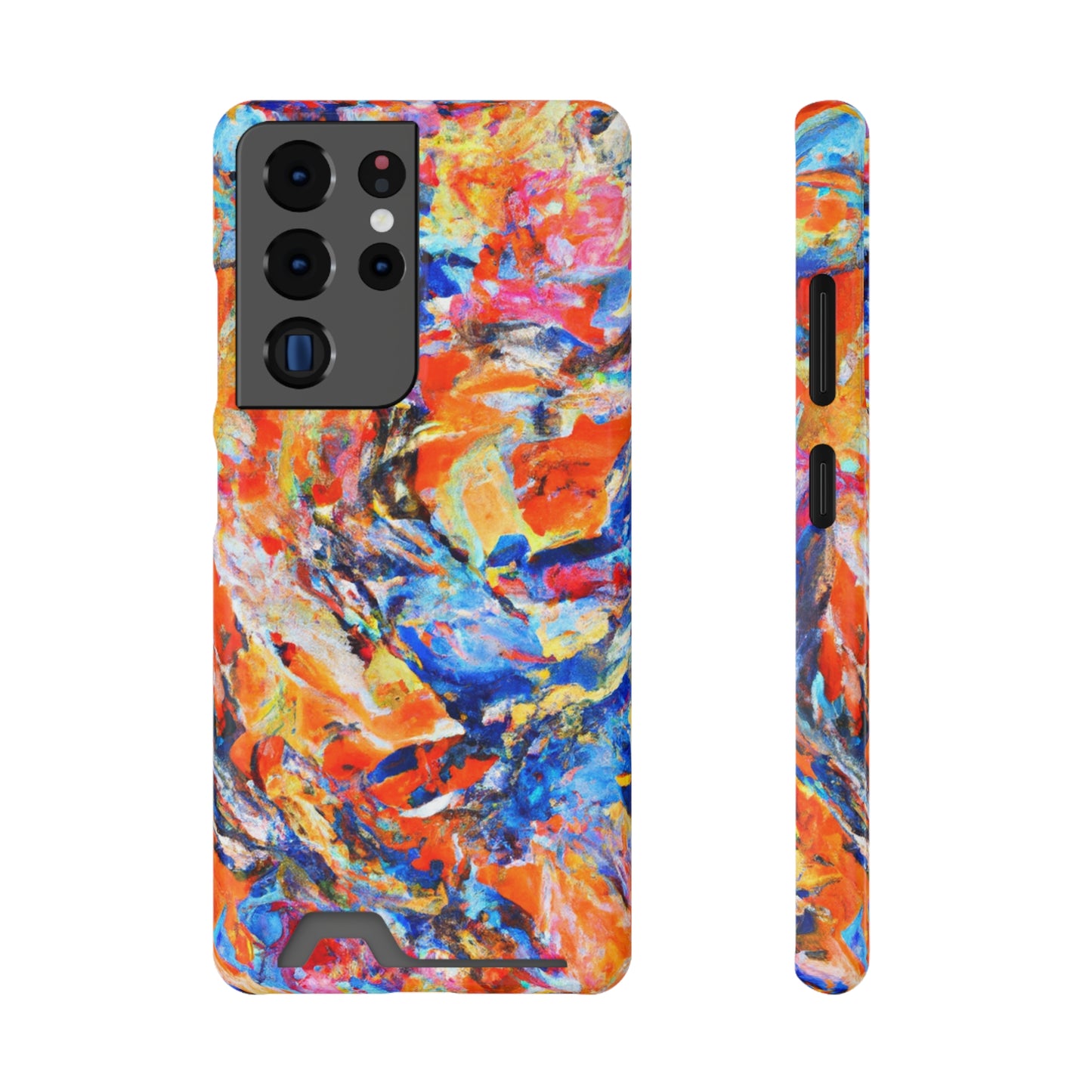 iPhone 13 and Samsung S21, S22 Cases with Card Holder Ft. Abstract Blue and Orange