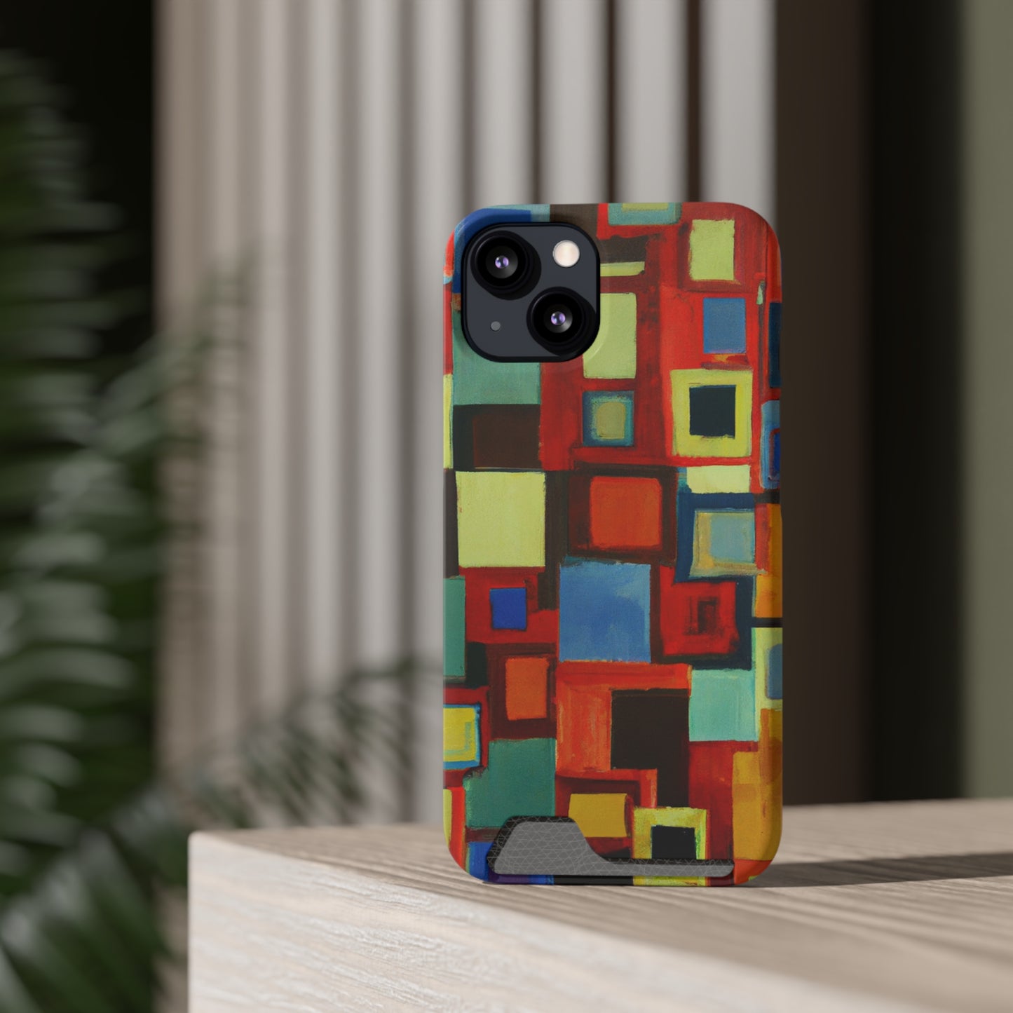 iPhone 13 and Samsung S21, S22 Cases with Card Holder Ft. Abstract Squares