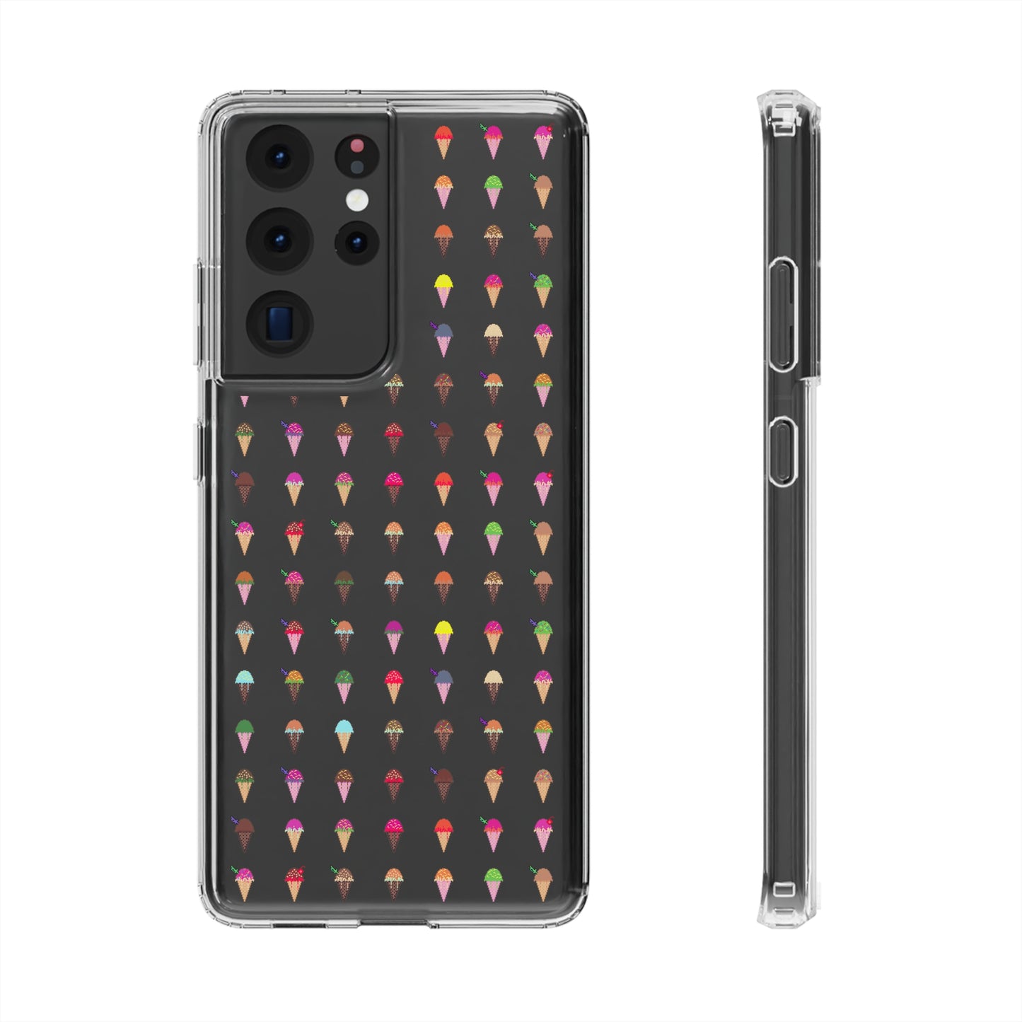 Clear Hard Case for iPhone 1-14 and Samsung S21-S22, Featuring Pixel Cones