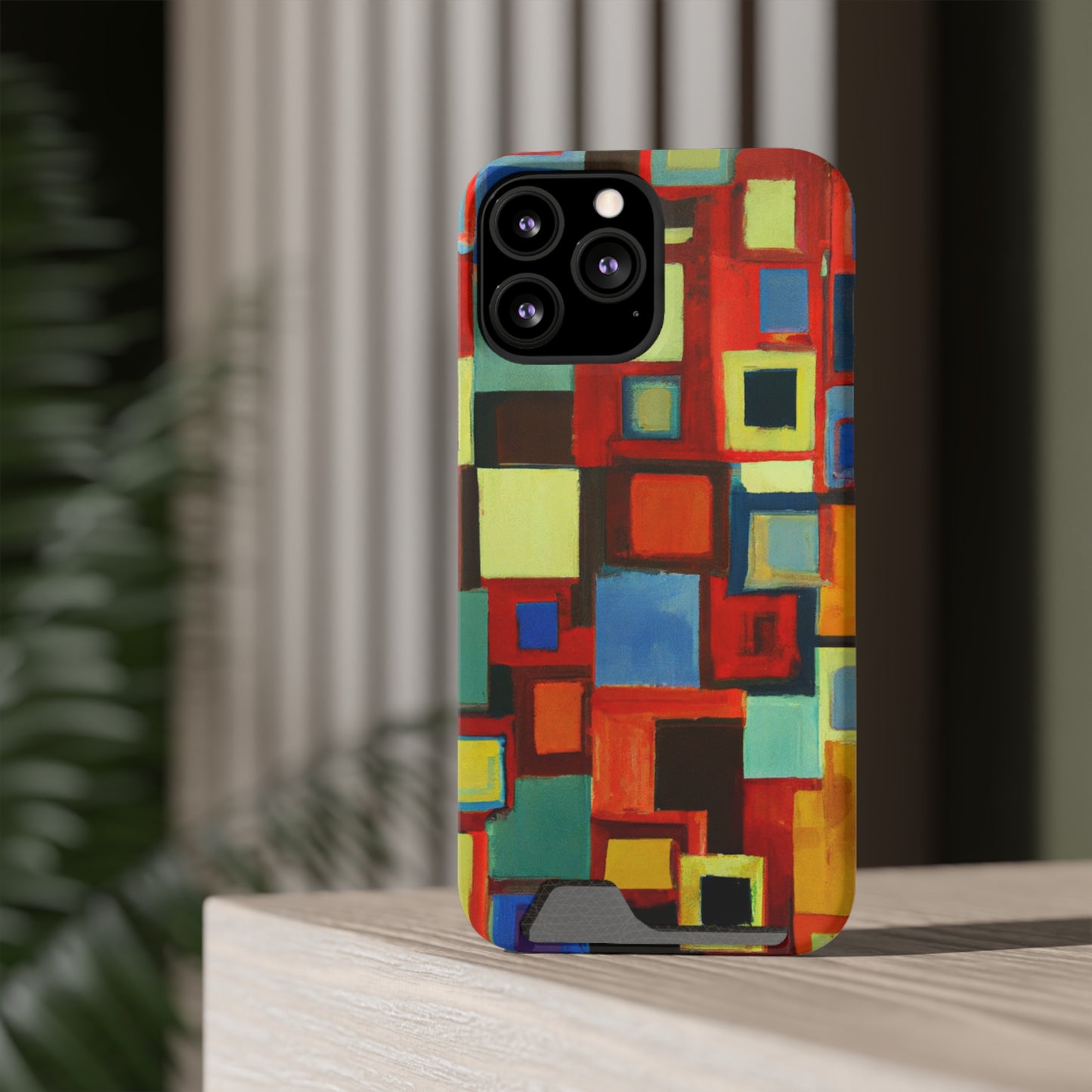 iPhone 13 and Samsung S21, S22 Cases with Card Holder Ft. Abstract Squares