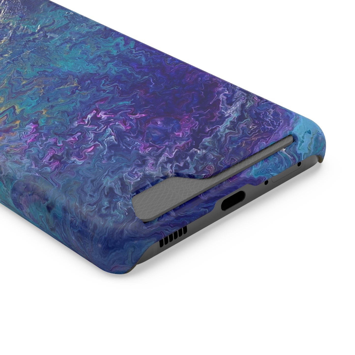 iPhone 13 and Samsung S21, S22 Cases with Card Holder Ft. Abstract Blue Waterfall