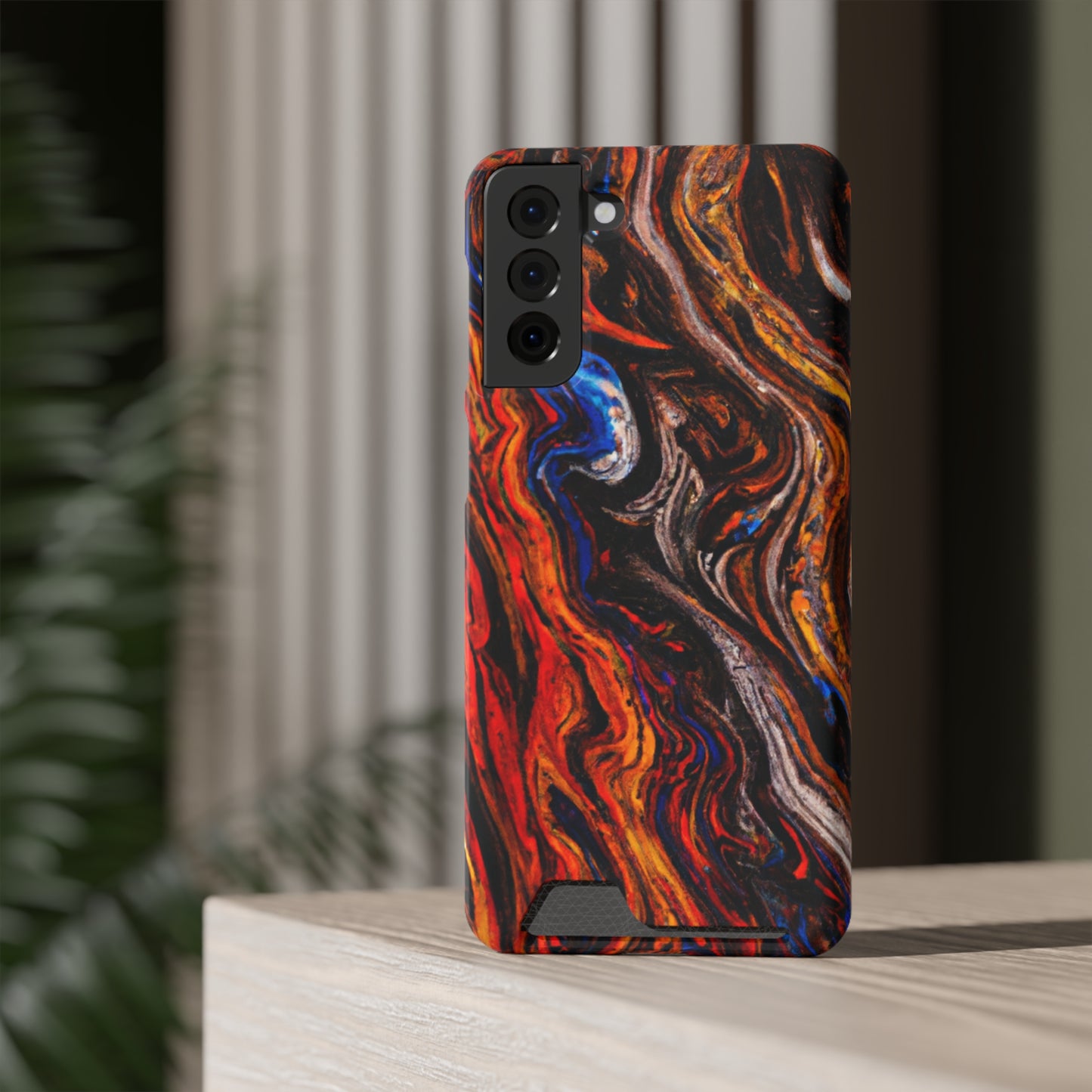 iPhone 13 and Samsung S21, S22 Cases with Card Holder Ft. Abstract Petrified Wood