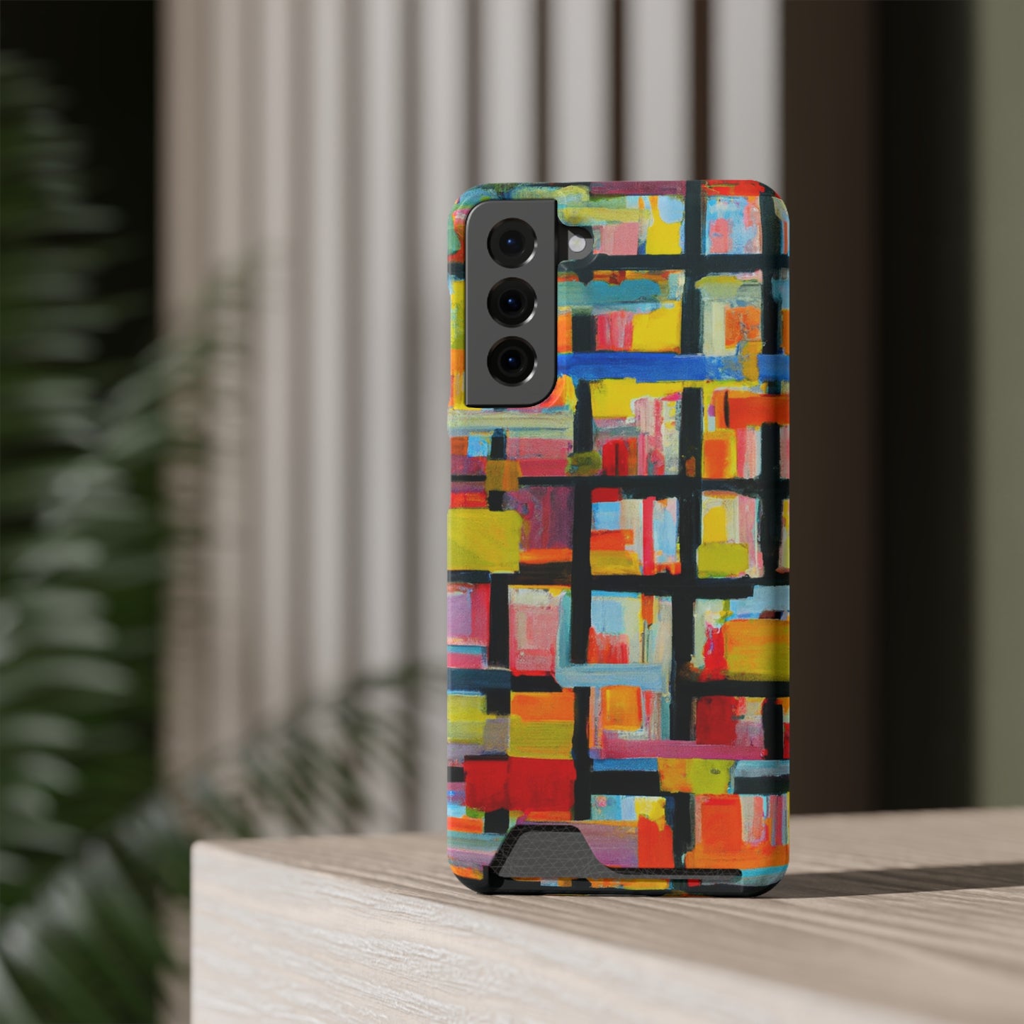 iPhone 13 and Samsung S21, S22 Cases with Card Holder Ft Abstract Bricks