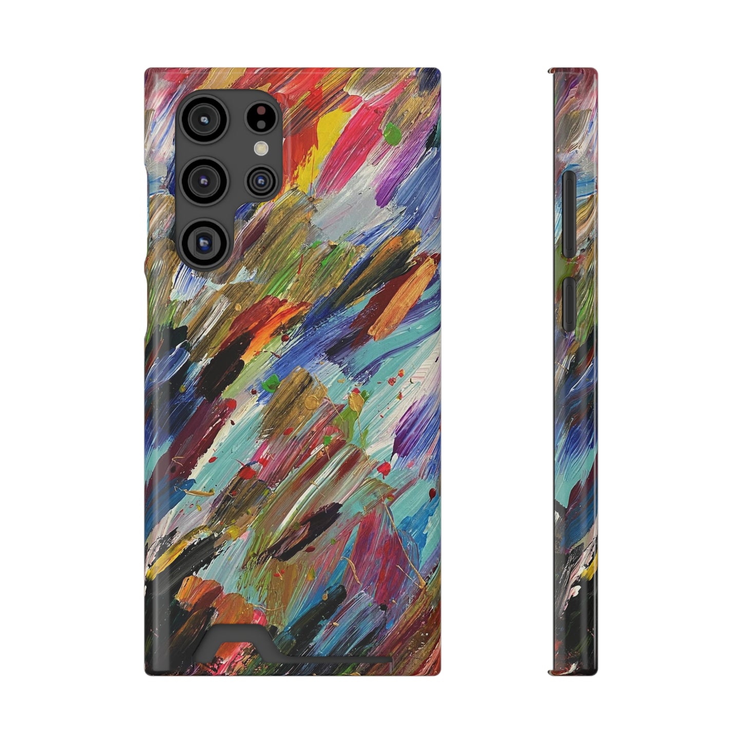 iPhone 13 and Samsung S21, S22 Cases with Card Holder Ft. Abstract Acrylic Feathers
