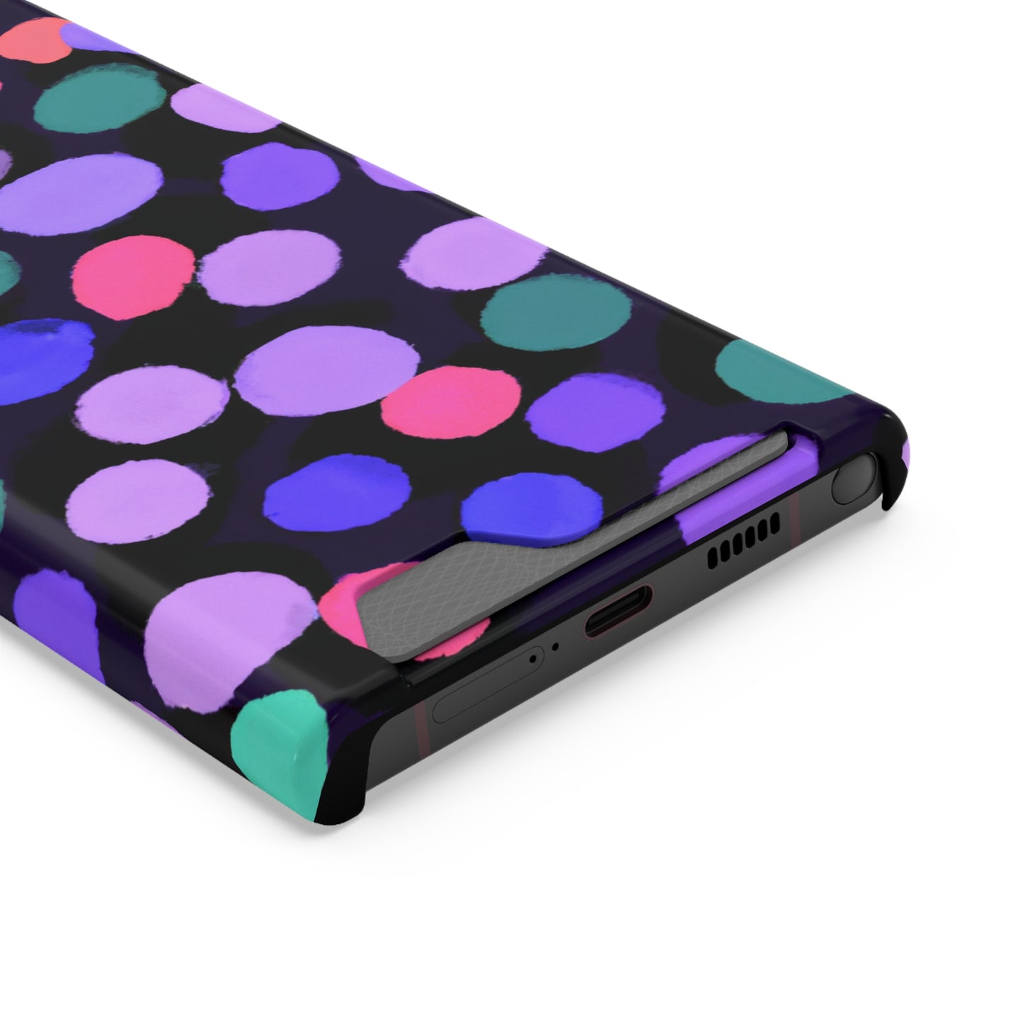 iPhone 13 and Samsung S21, S22 Cases with Card Holder Ft. Purple Dots