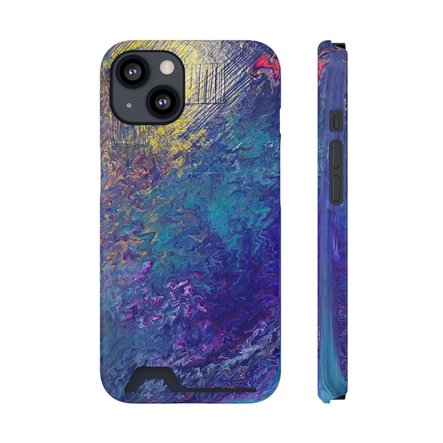 iPhone 13 and Samsung S21, S22 Cases with Card Holder Ft. Abstract Blue Waterfall