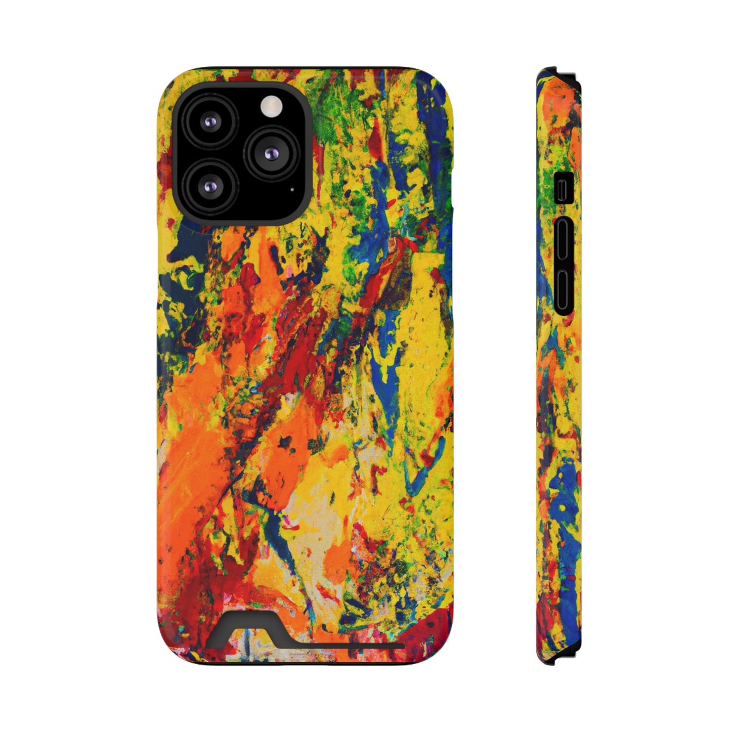 iPhone or Samsung Case with Card Holder Ft. Abstract Yellow Orange