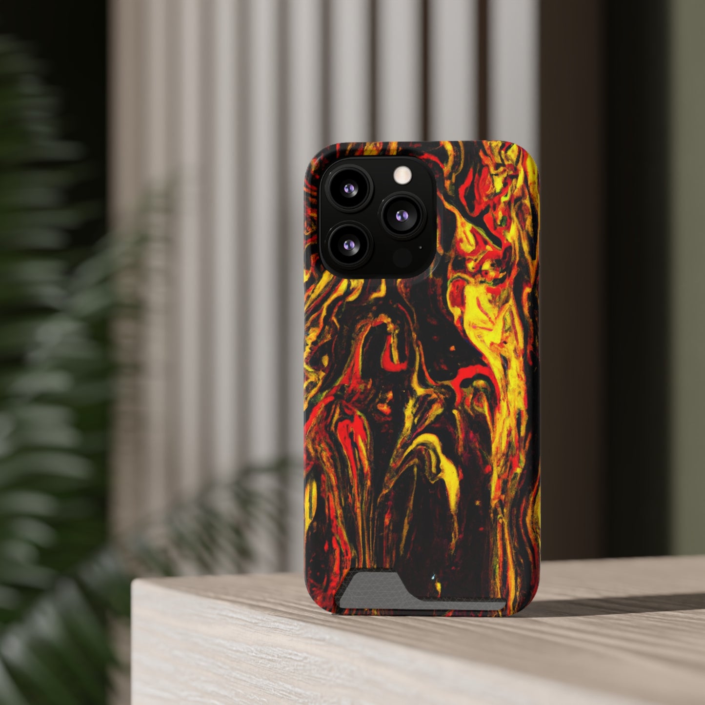 iPhone 13 and Samsung S21, S22 Cases with Card Holder Ft. Abstract Black and Yellow