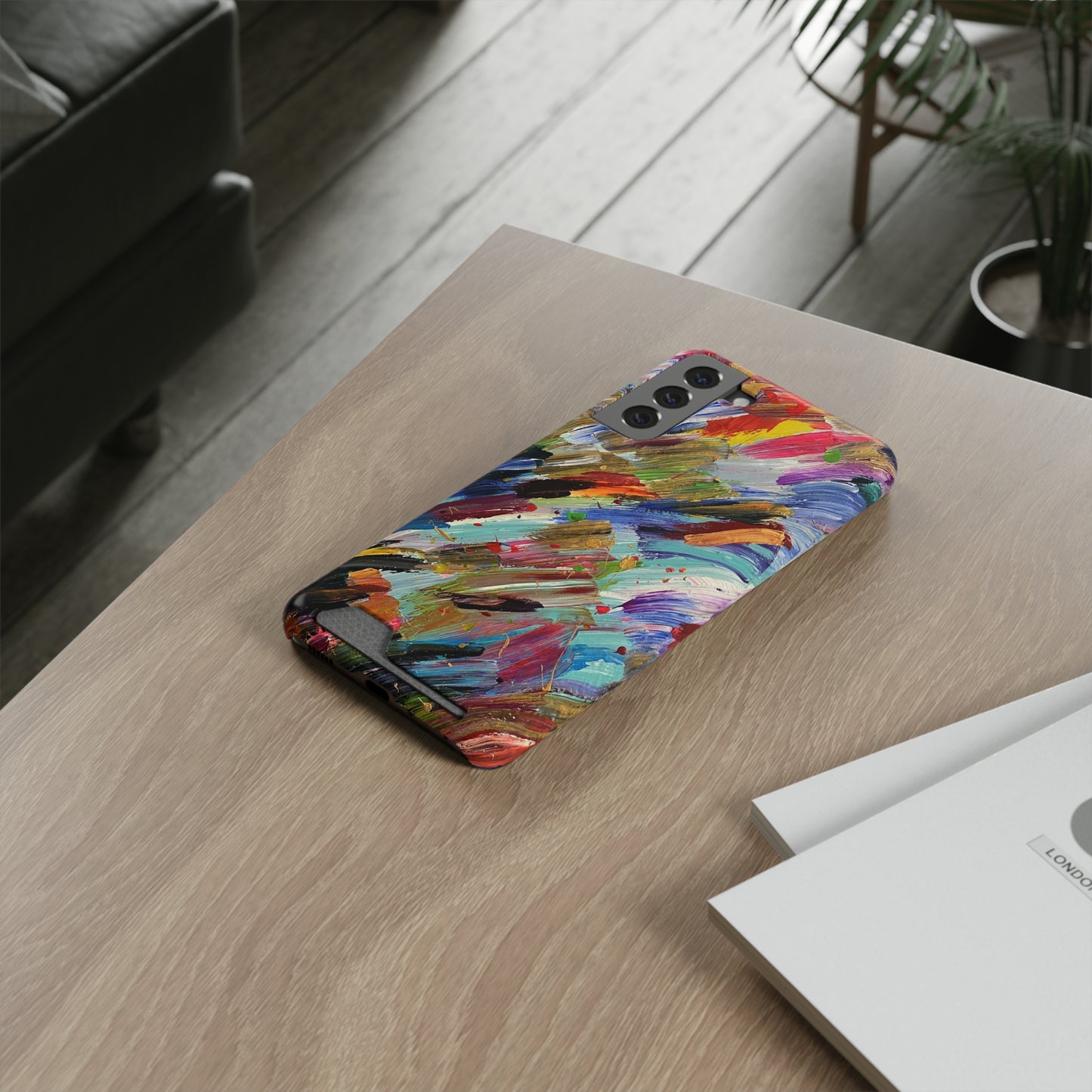 iPhone 13 and Samsung S21, S22 Cases with Card Holder Ft. Abstract Acrylic Feathers