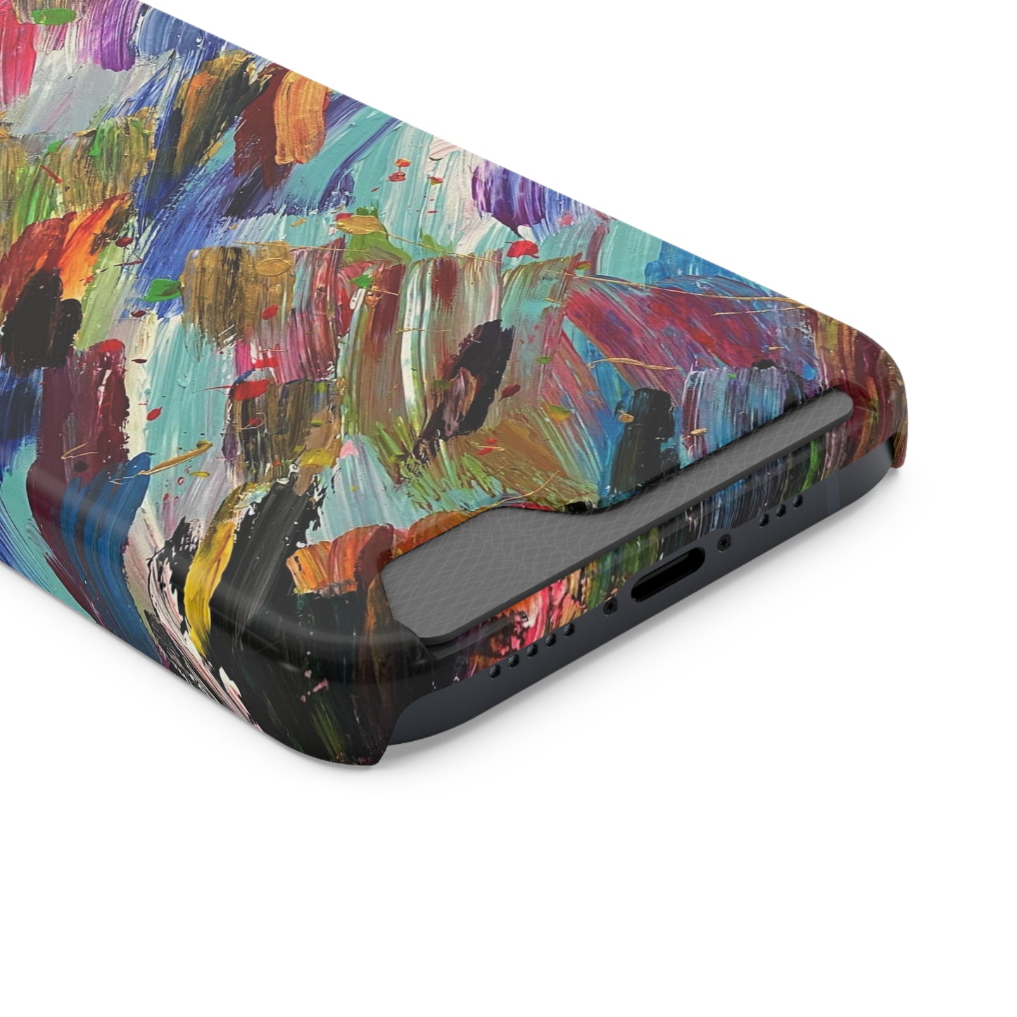 iPhone 13 and Samsung S21, S22 Cases with Card Holder Ft. Abstract Acrylic Feathers