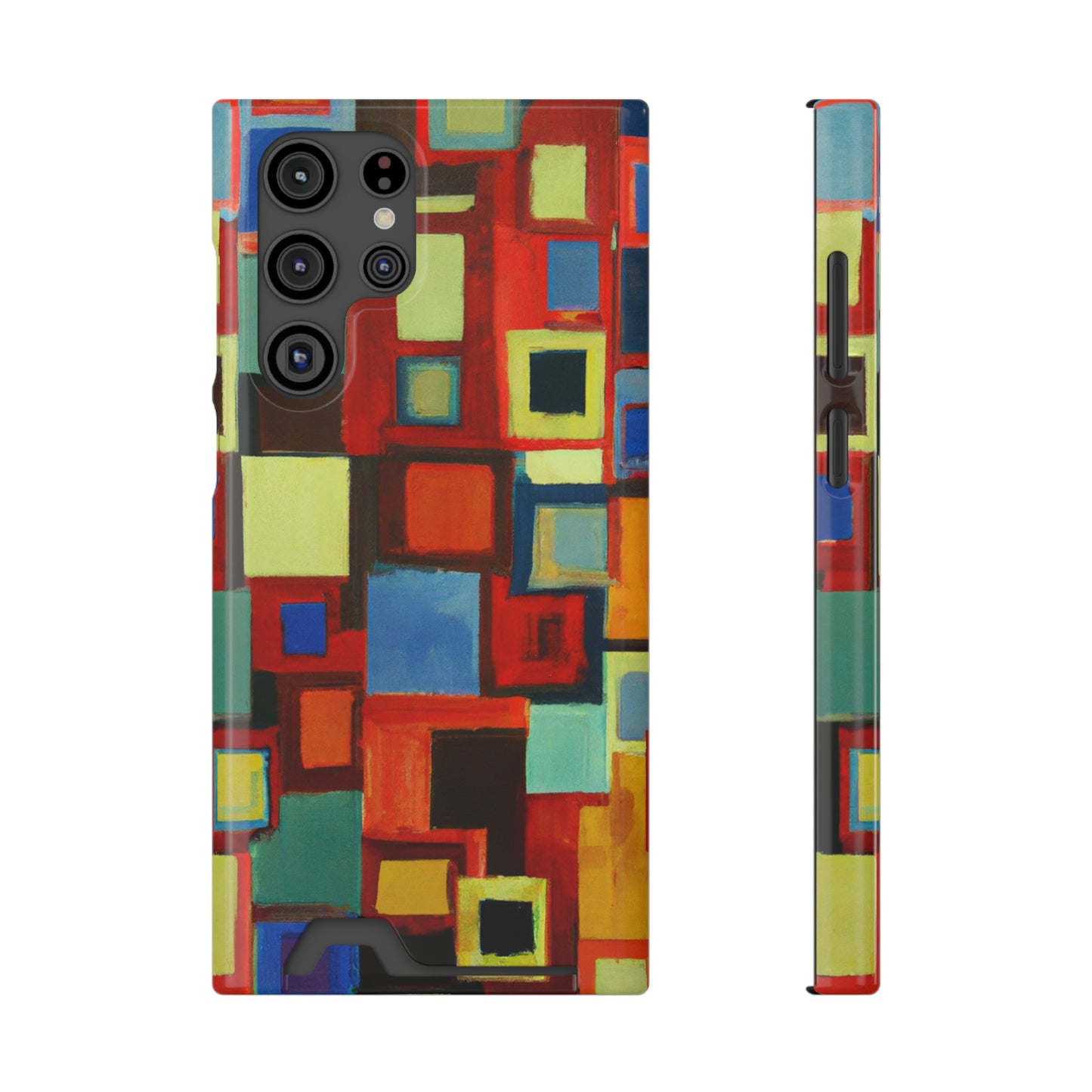 iPhone 13 and Samsung S21, S22 Cases with Card Holder Ft. Abstract Squares