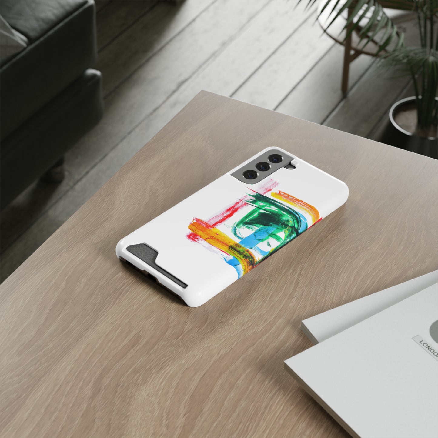 iPhone 13 and Samsung S21, S22 Cases with Card Holder Ft. Abstract Frame