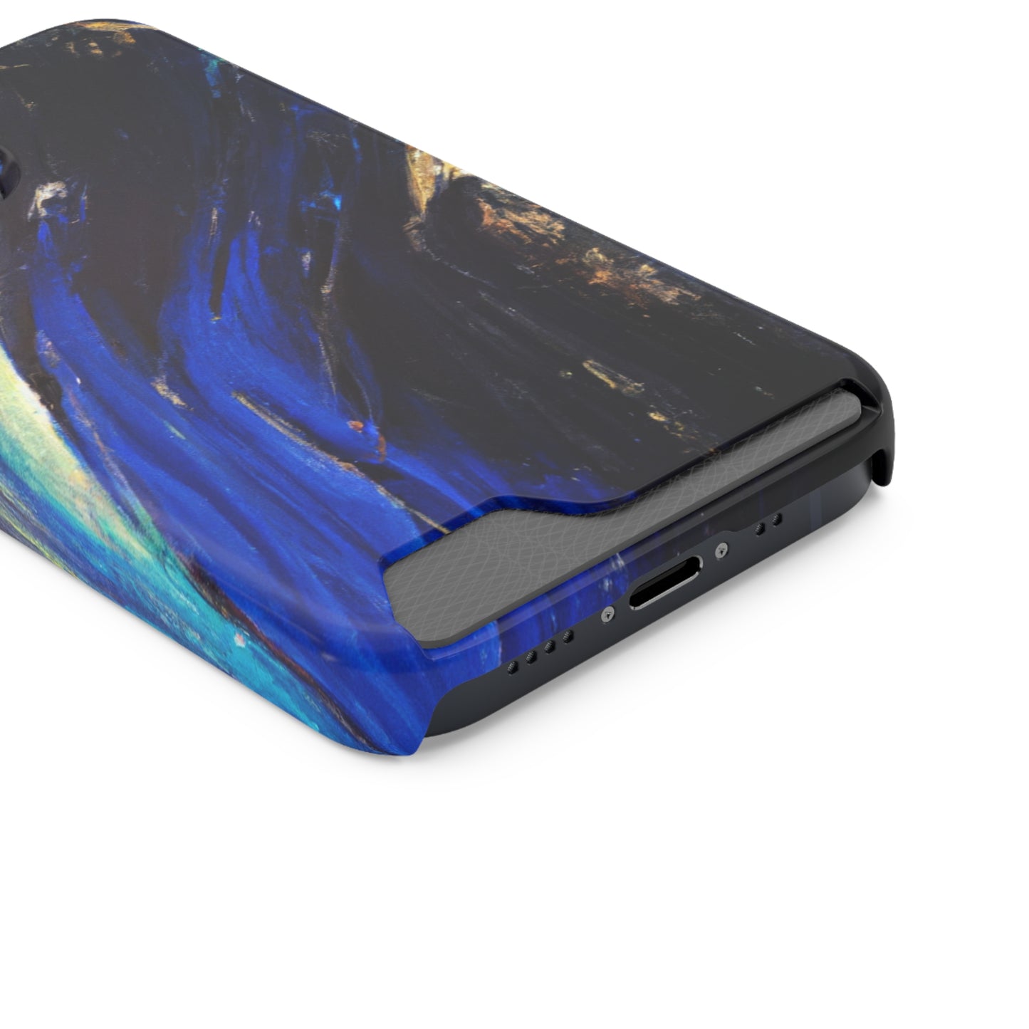 iPhone 13 and Samsung S21, S22 Cases with Card Holder Ft. Acrylic Blue Gold