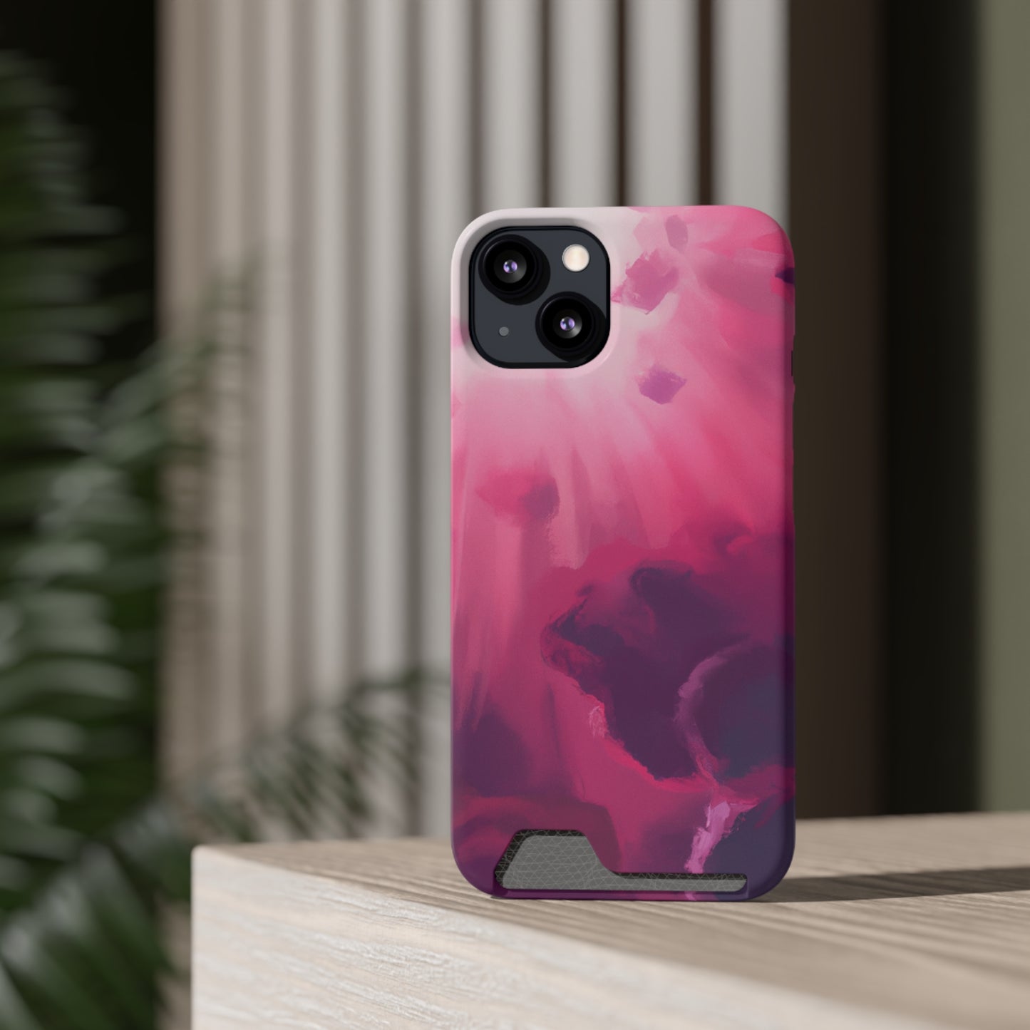 iPhone 13 and Samsung S21, S22 Cases with Card Holder Ft. Abstract Pink Sky