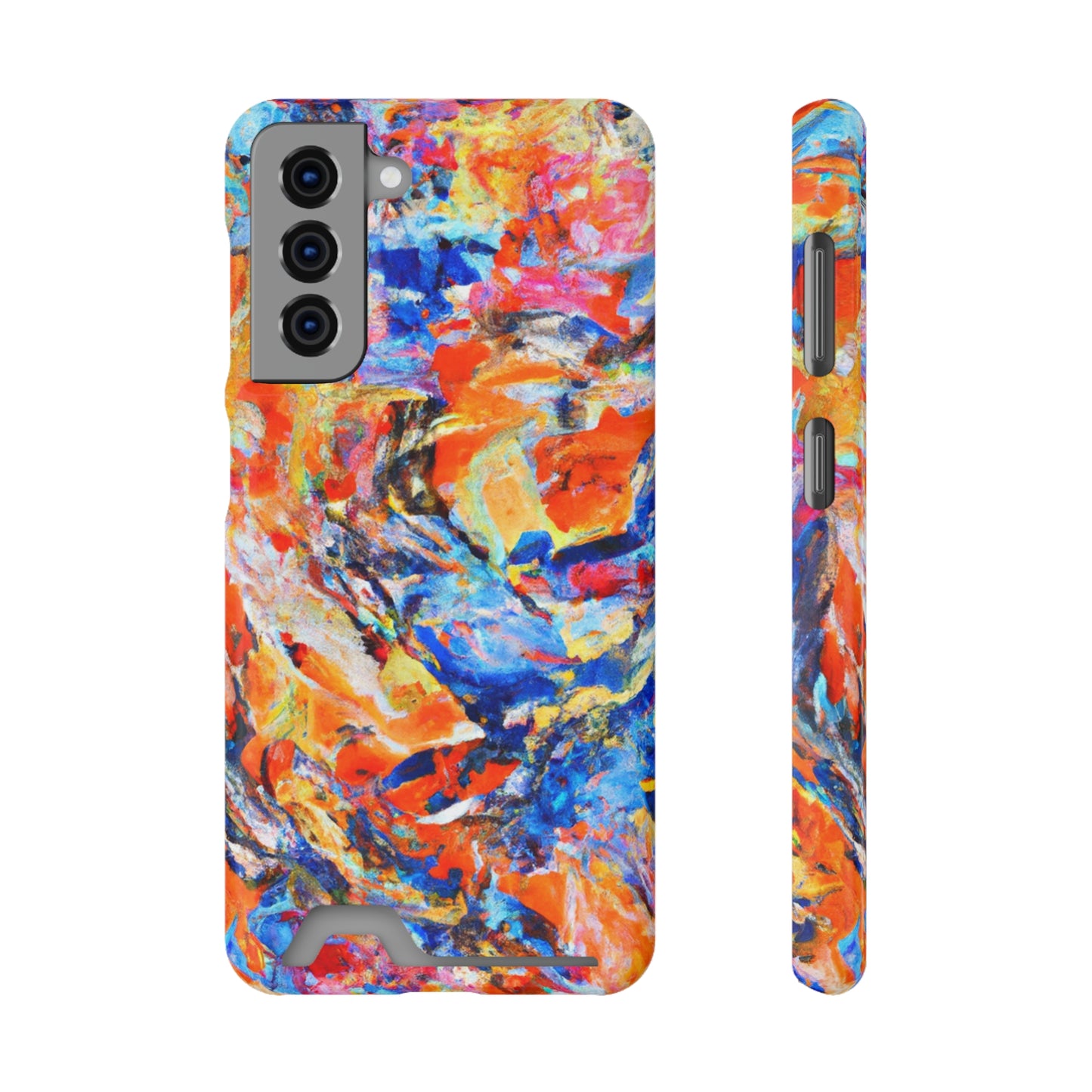 iPhone 13 and Samsung S21, S22 Cases with Card Holder Ft. Abstract Blue and Orange