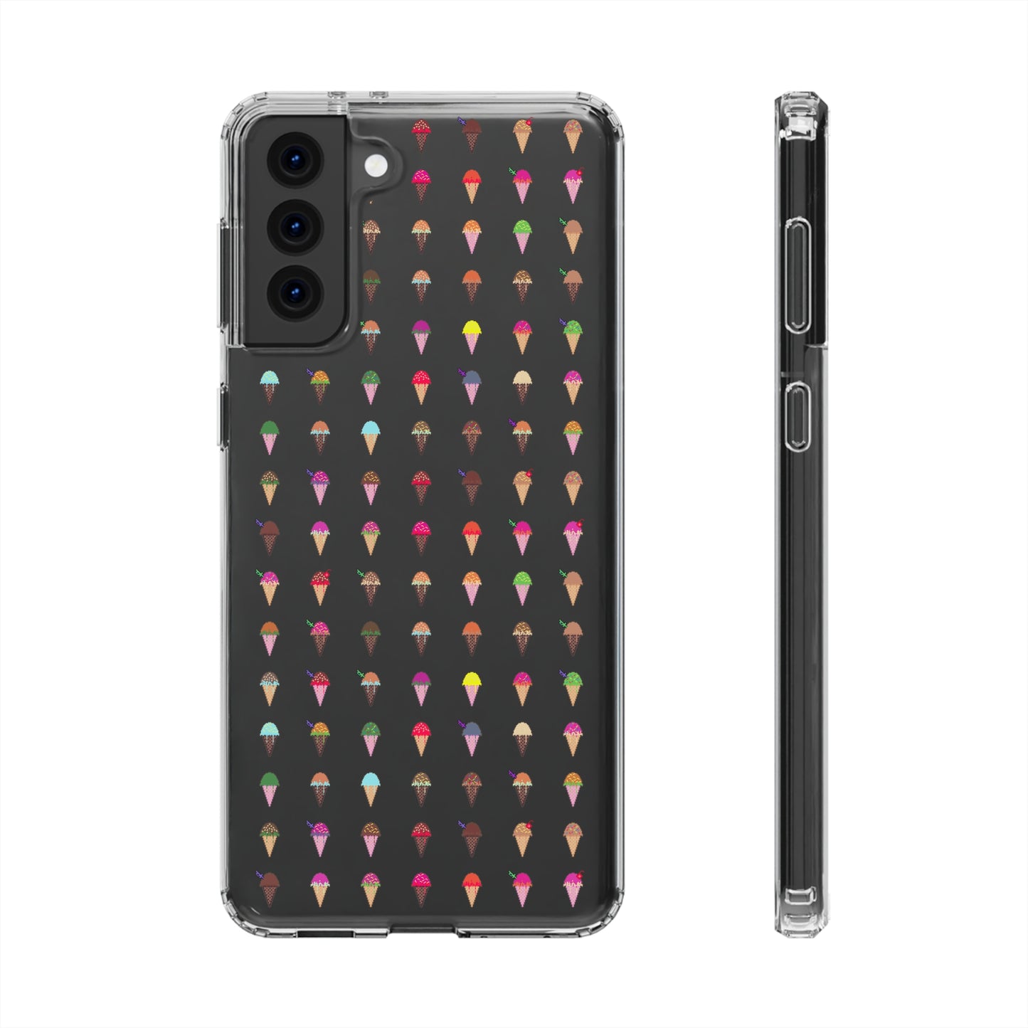 Clear Hard Case for iPhone 1-14 and Samsung S21-S22, Featuring Pixel Cones