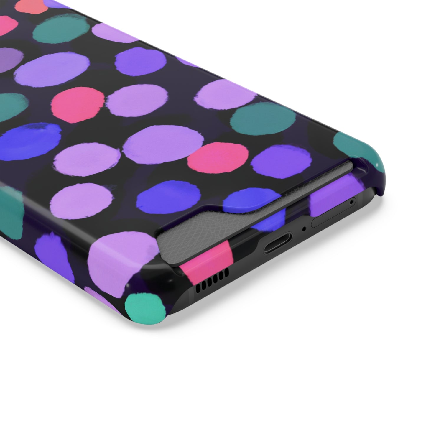 iPhone 13 and Samsung S21, S22 Cases with Card Holder Ft. Purple Dots