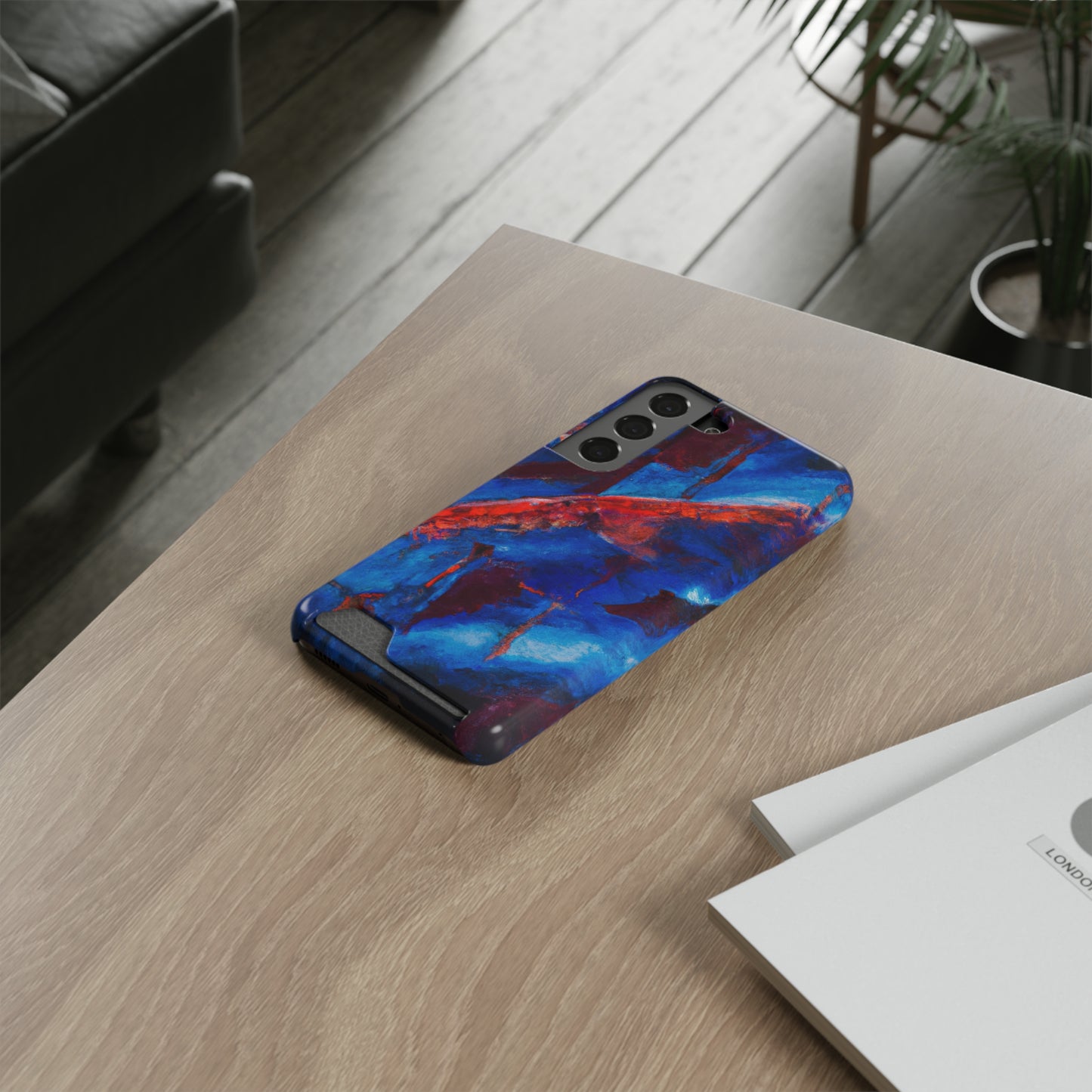 iPhone 13 and Samsung S21, S22 Cases with Card Holder Ft. Red Slash