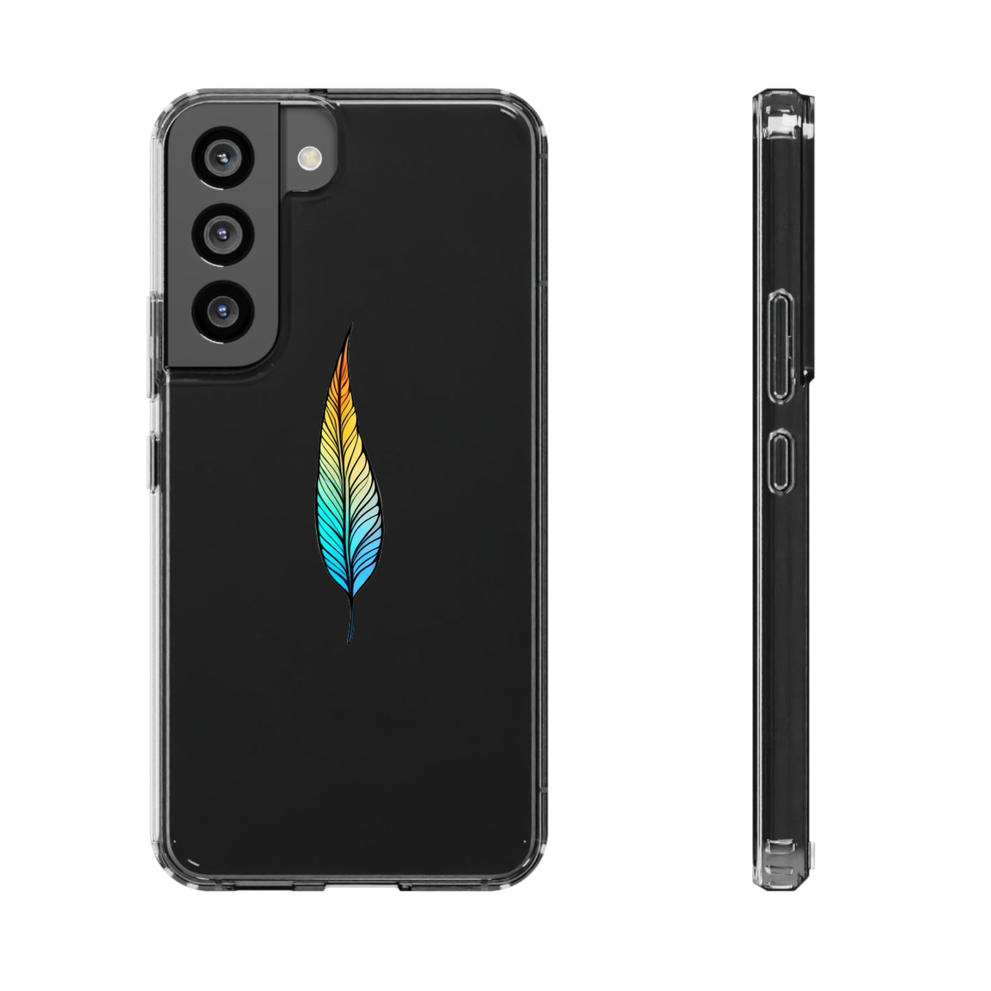 Clear Hard Plastic Phone Case for iPhone 1-14 and Samsung S21-S22 Ft. Single Feather